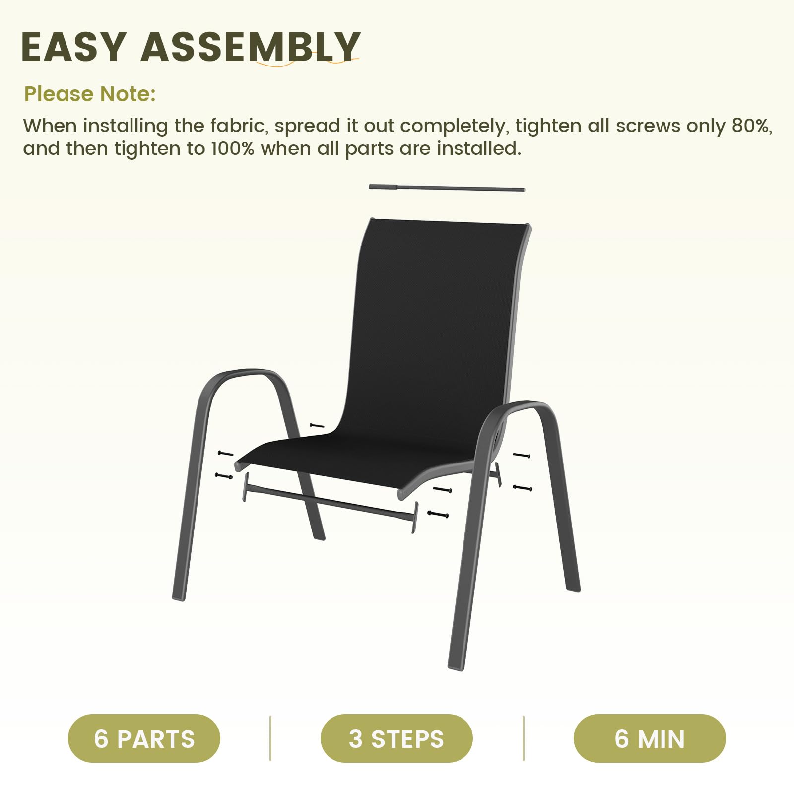 4-Piece Stackable Patio Chairs Set - All-Weather Outdoor Dining Chairs with Breathable Textilene Fabric, 350LB Capacity - Perfect for Garden, Backyard, Deck & Poolside (Black) | Durable Outdoor Furniture for Entertaining & Relaxation