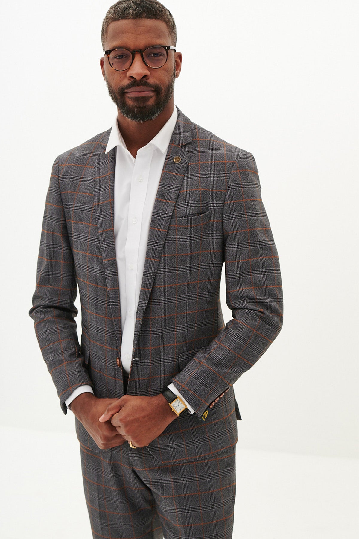 JENSON Grey Check Two Piece Suit for Men - Classic Business Formal Wear for Office, Wedding & Special Occasions