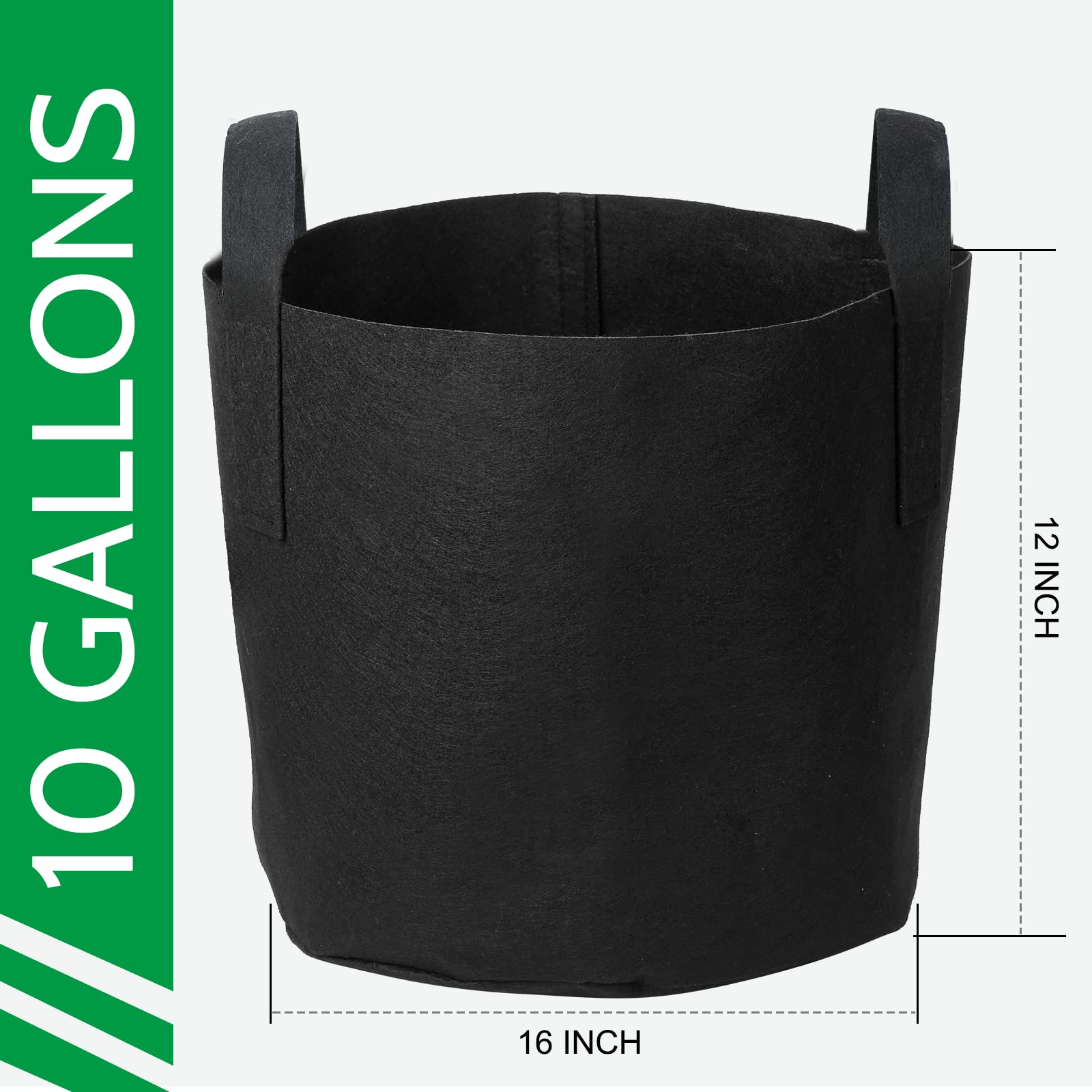 JERIA 12-Pack 10 Gallon Plant Grow Bags - Breathable Fabric Pots with Handles for Vegetables, Flowers & Plants (Black) - Includes 12 Plant Labels - Ideal for Indoor/Outdoor Gardening, Raised Beds & Container Planting