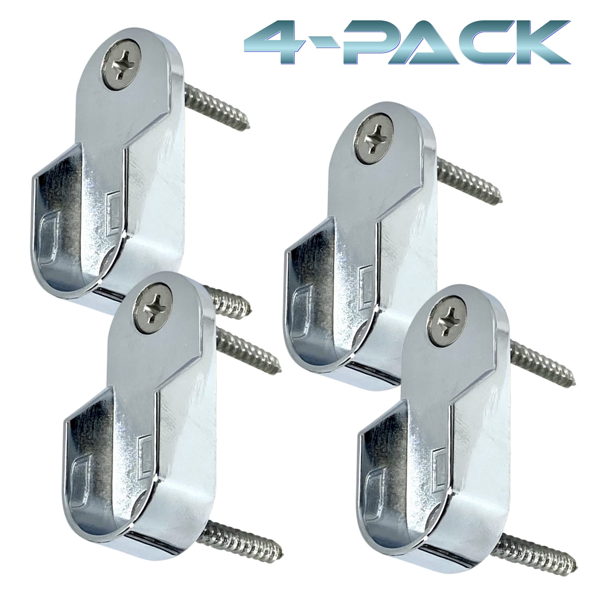 Oval Closet Rod End Supports - Screw-On Type 15mm x 30mm - Polished Chrome (4 Pack) - Perfect for Wardrobe, Walk-In Closet & Clothing Organization
