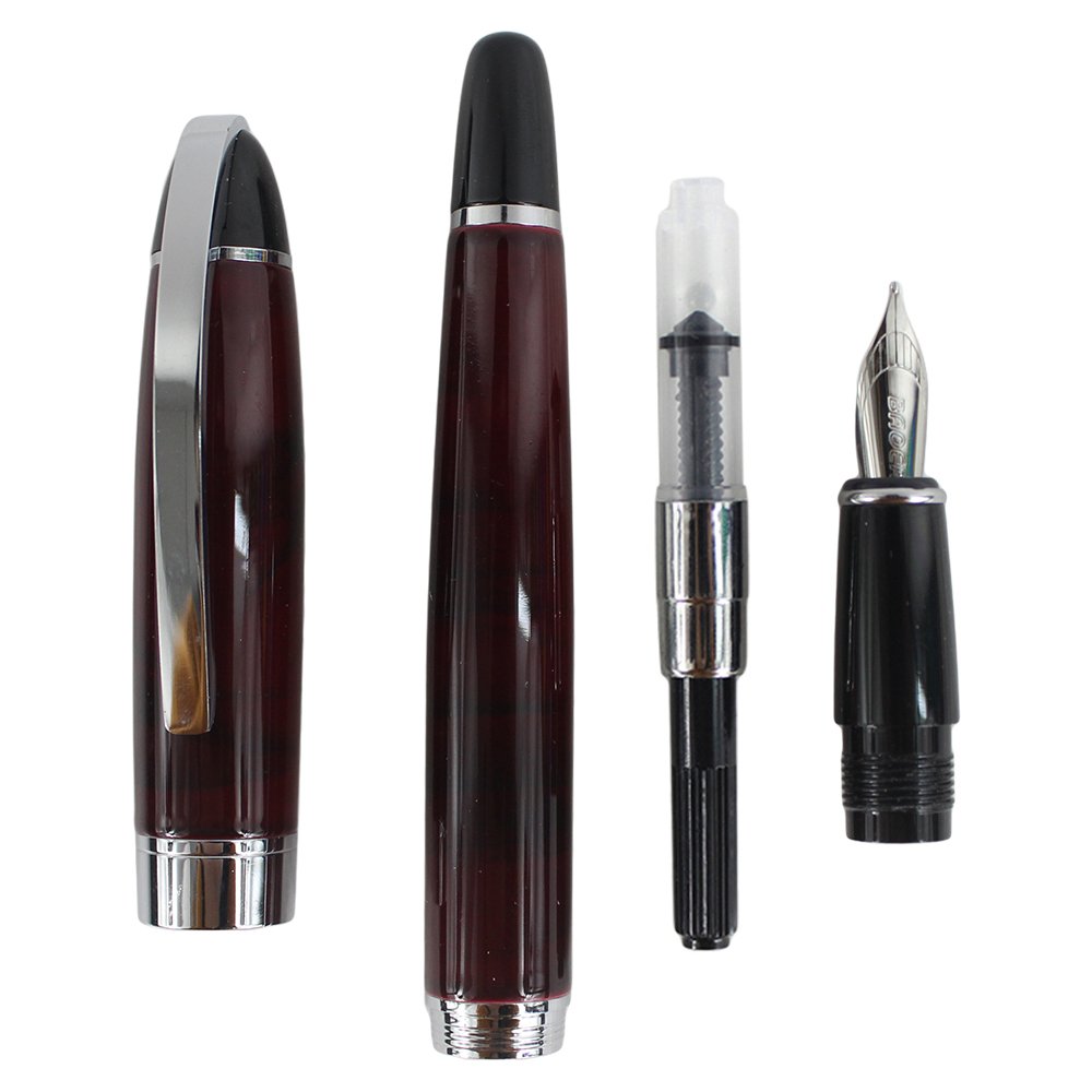 Premium Silver Clip Fountain Pen 517 with Gift Box - Elegant Red Ink Writing Pen for Calligraphy, Journaling & Business Signatures