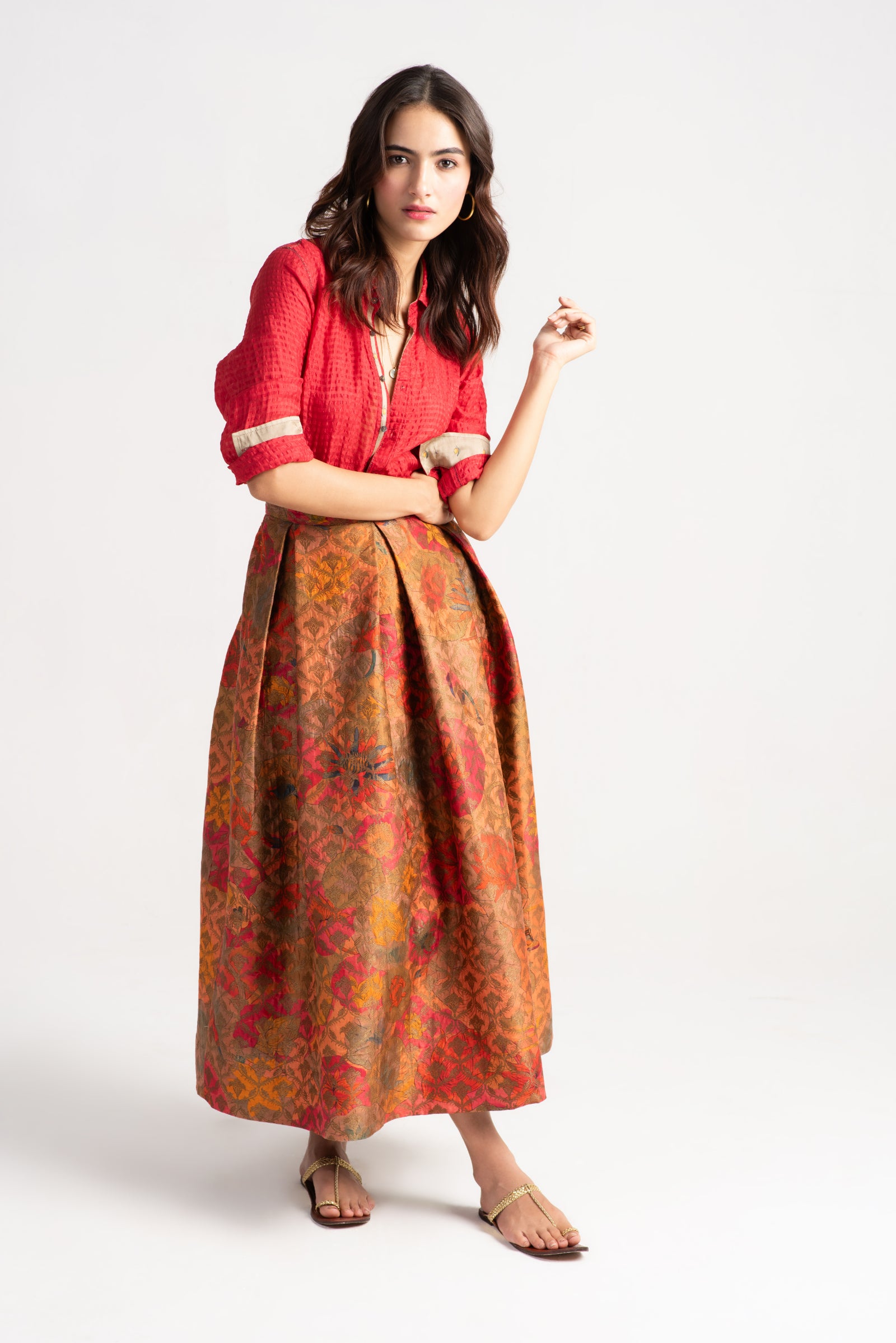 Audrey Skirt - Elegant Silk Brocade Dress with Grapefruit Pattern | Perfect for Cocktail Parties & Formal Events