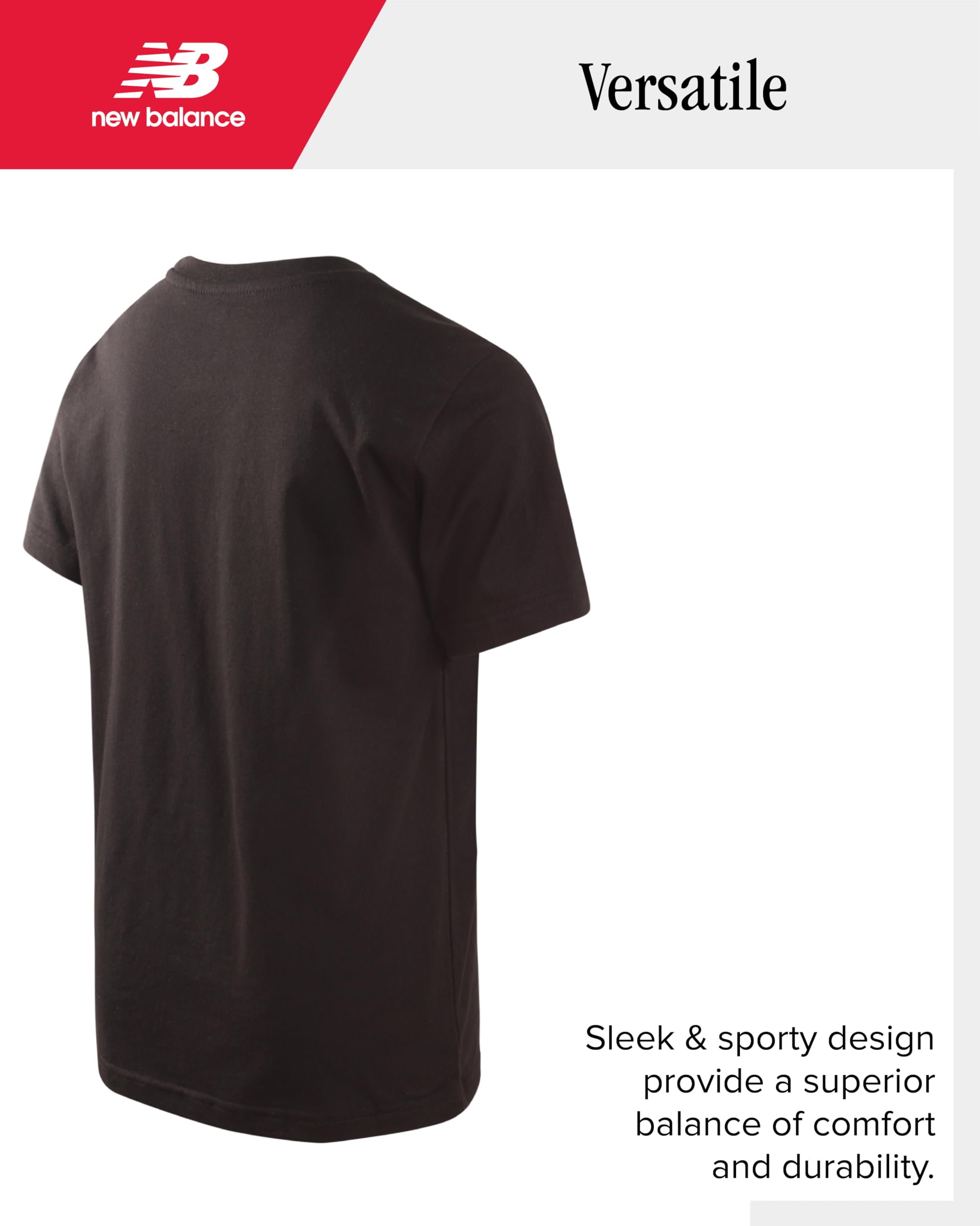New Balance Boys' 2-Pack Cotton Logo Crewneck Athletic Short Sleeve T-Shirts - Breathable Active Tees for Sports & Casual Wear (Sizes 8-20) - Perfect for Running, School & Everyday Play