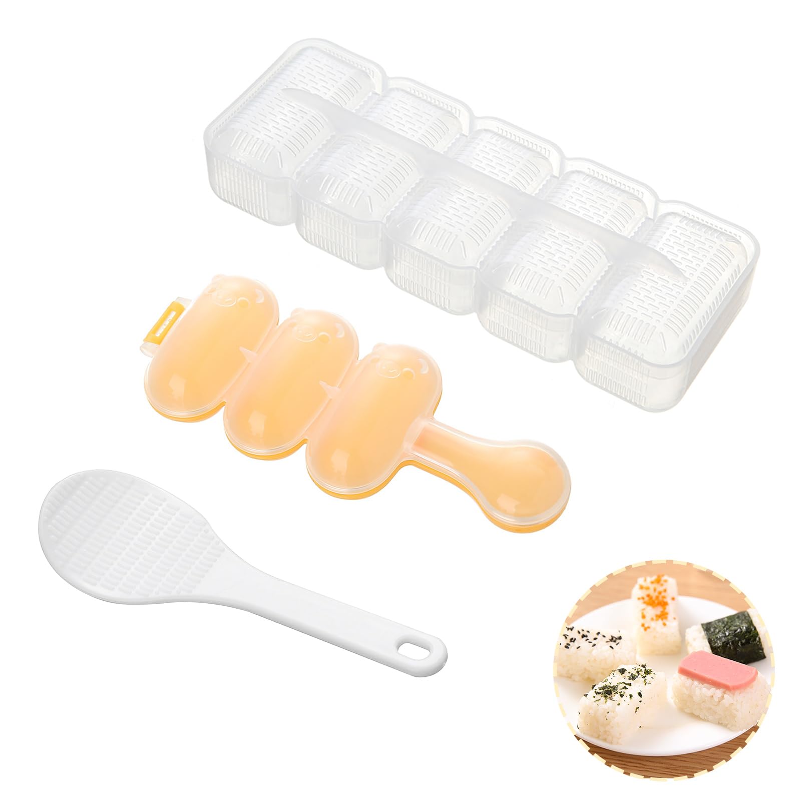 2Pcs Onigiri Mold Set - DIY Sushi Rice Ball Shaker, Japanese 5-in-1 Sushi Maker Kit with Chocolate Mold & Mini Rice Paddle - Perfect for Bento Box, Kids Lunch, Picnic & Home Cooking