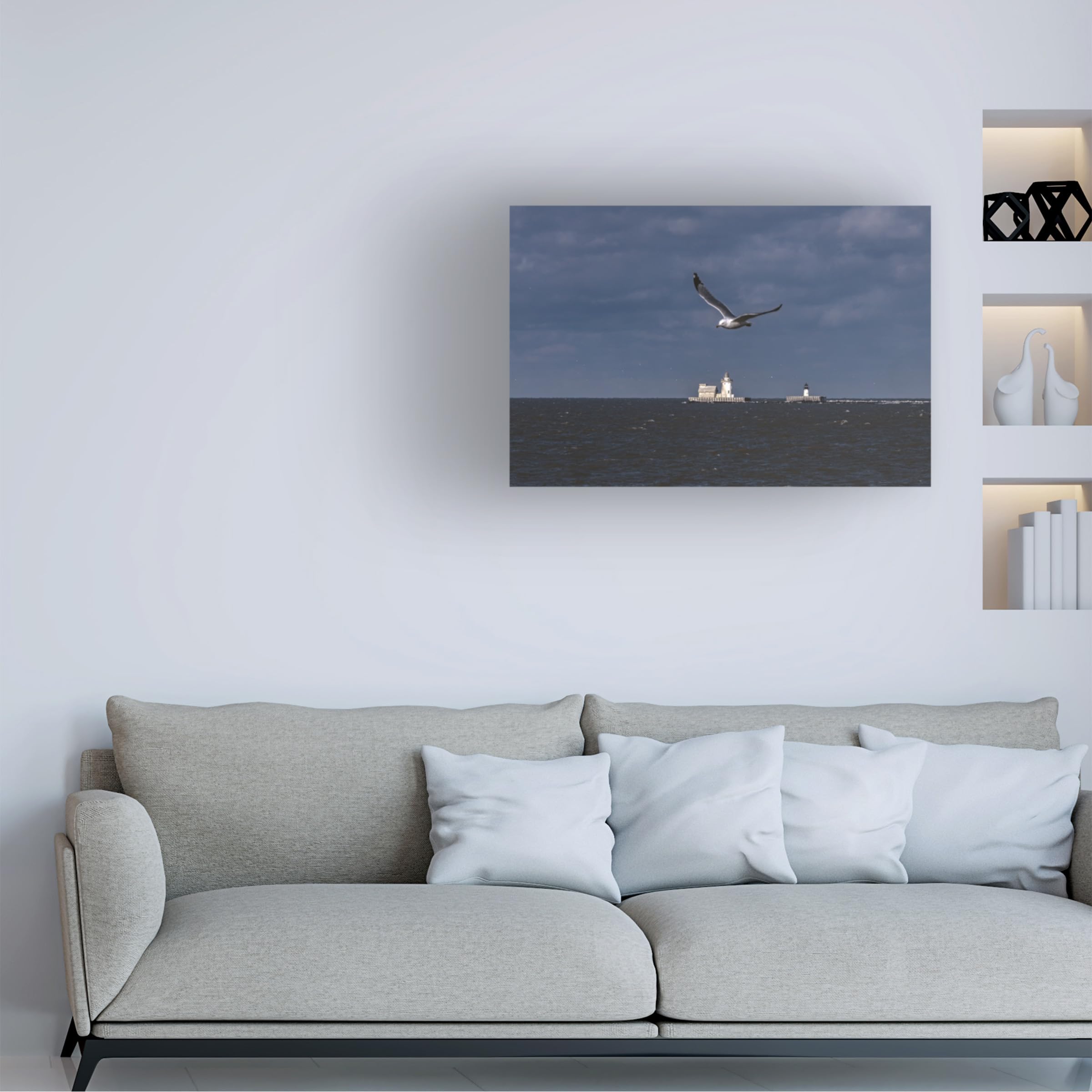 Kurt Shaffer 'Lighthouse In The Sun' Framed Canvas Wall Art Print - Coastal Home Decor for Living Room, Bedroom & Office