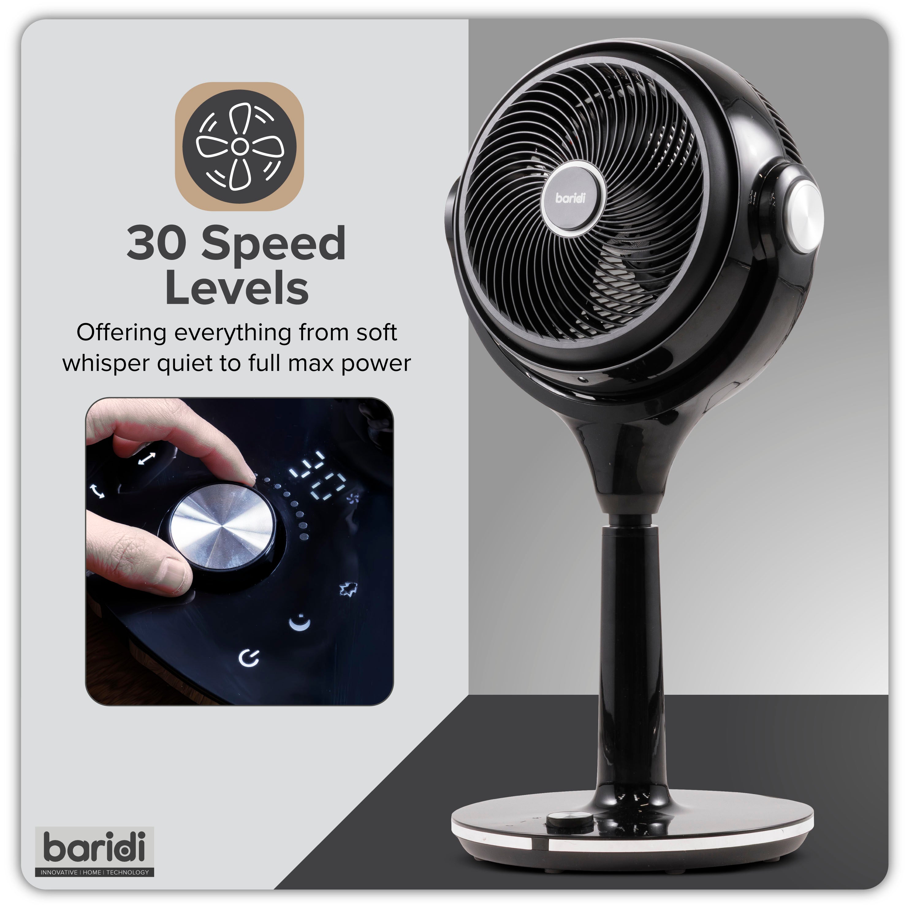 10 Inch Baridi Pedestal Fan with Remote Control - Black (DH143) - Quiet Cooling for Home, Office & Bedroom