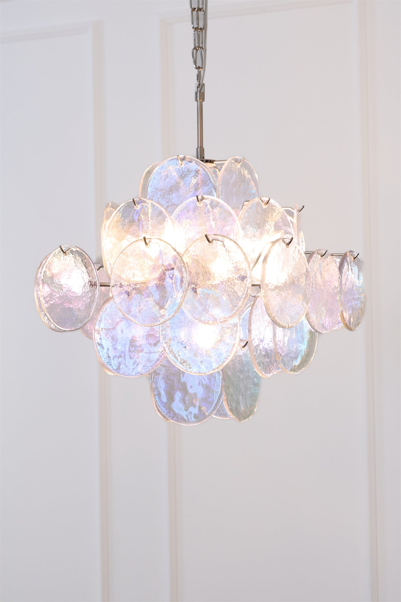 Elegant Aurelia Iridescent Murano Glass Chandelier - Handcrafted Italian Lighting Fixture for Dining Room, Living Room & Bedroom Decor