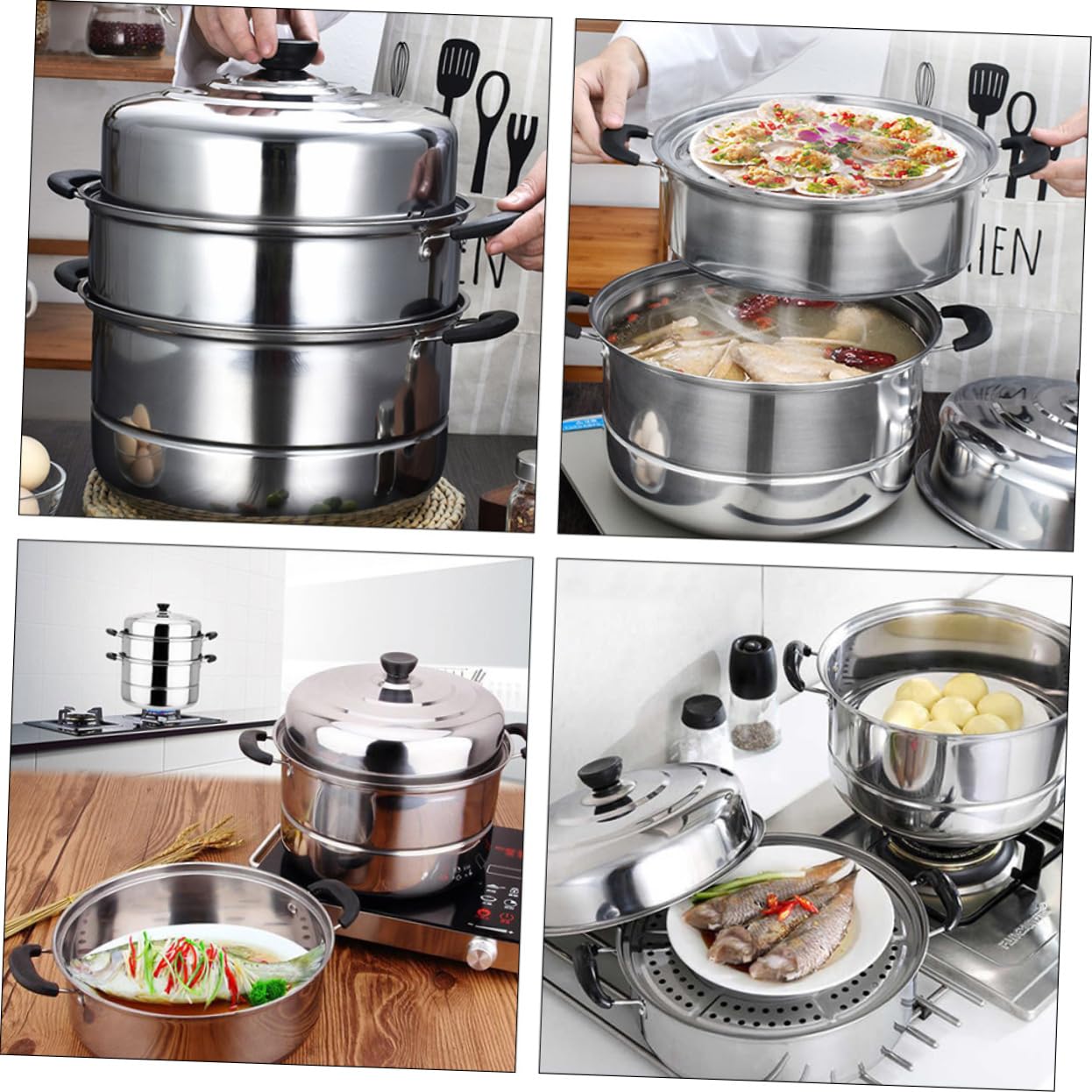 Stainless Steel Stackable Steamer Pot - 3-Layer Steaming Cookware for Soup, Dumplings & Vegetables | Durable & Convenient Kitchen Essential for Home Cooking & Meal Prep
