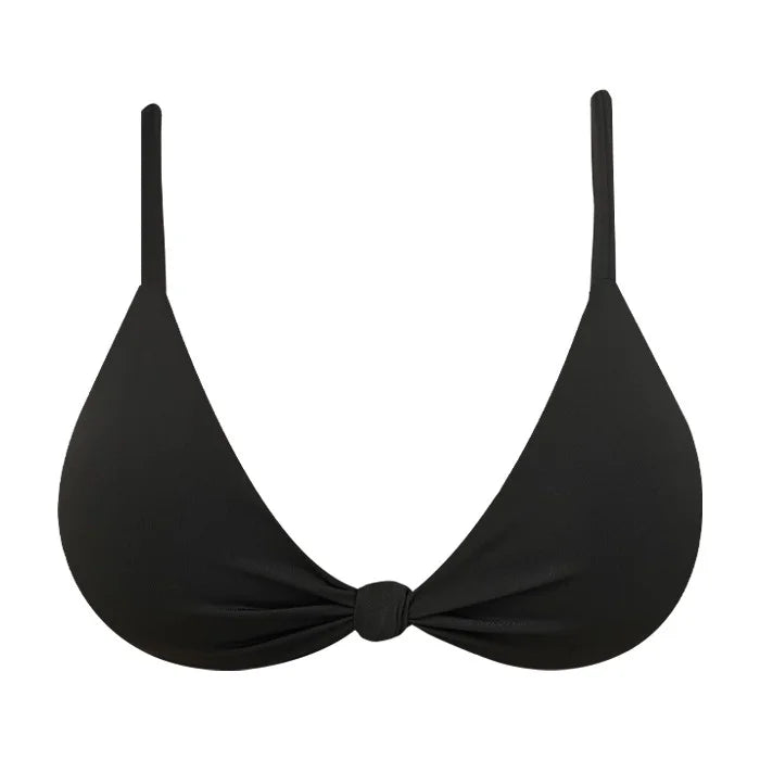 Solid Black Brazilian Knot Triangle Bikini Top - Sexy Swimwear for Women - Perfect for Beach, Pool, and Summer Vacations