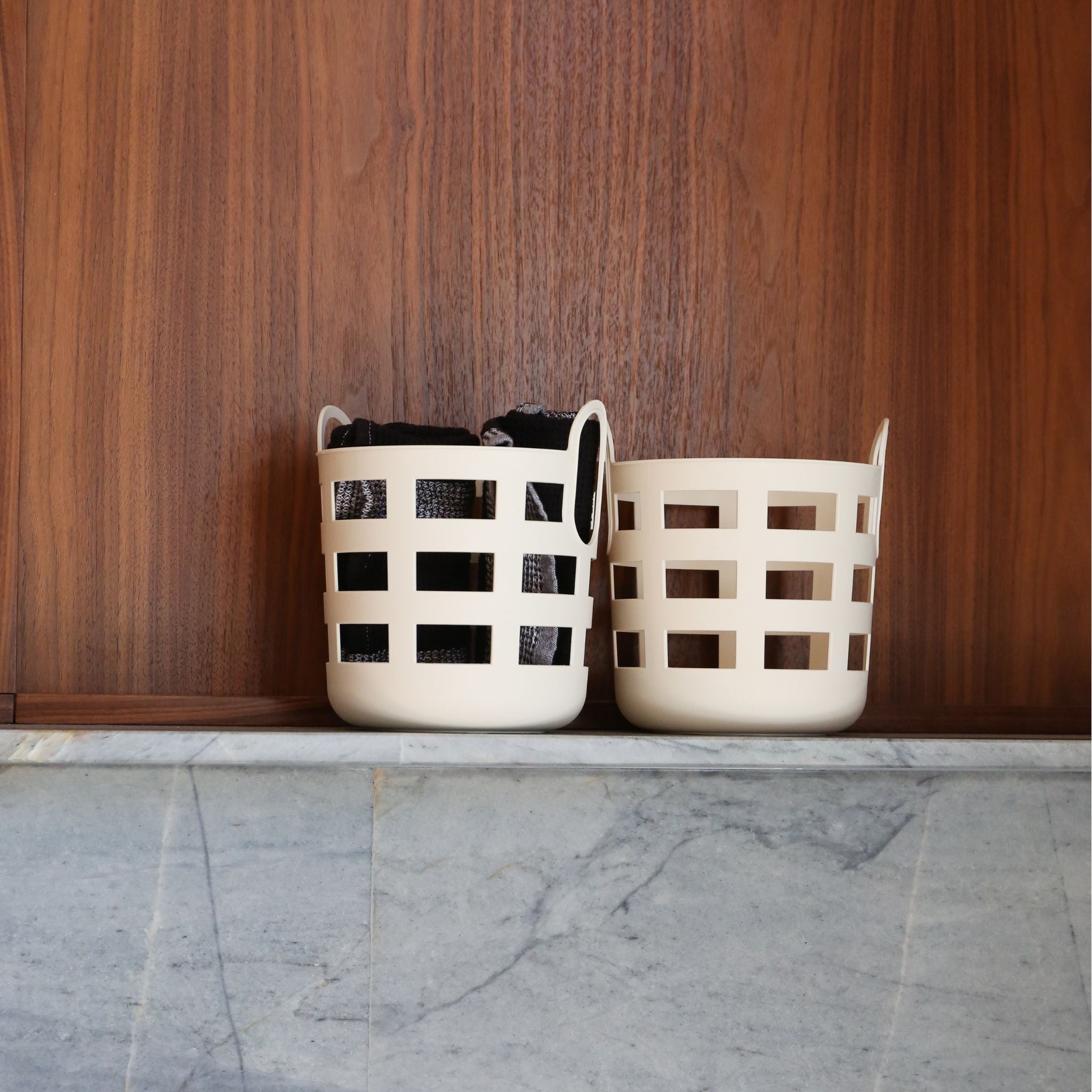 ENKEL STUDIO Small Woven Storage Baskets - Set of 2, Natural Sand Color - Perfect for Home Organization, Bathroom, Nursery & Closet Storage