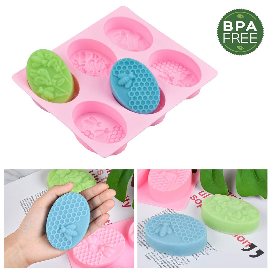 UG LAND INDIA 6 Cavity 3D Honeybee Silicone Molds - Honeycomb Soap Mold, Cake Baking Mold, Chocolate & Resin Mold, Beehive Candle Mold for DIY Crafts (Oval, Pink) - Perfect for Homemade Soaps, Candles, Chocolates & Resin Art Projects