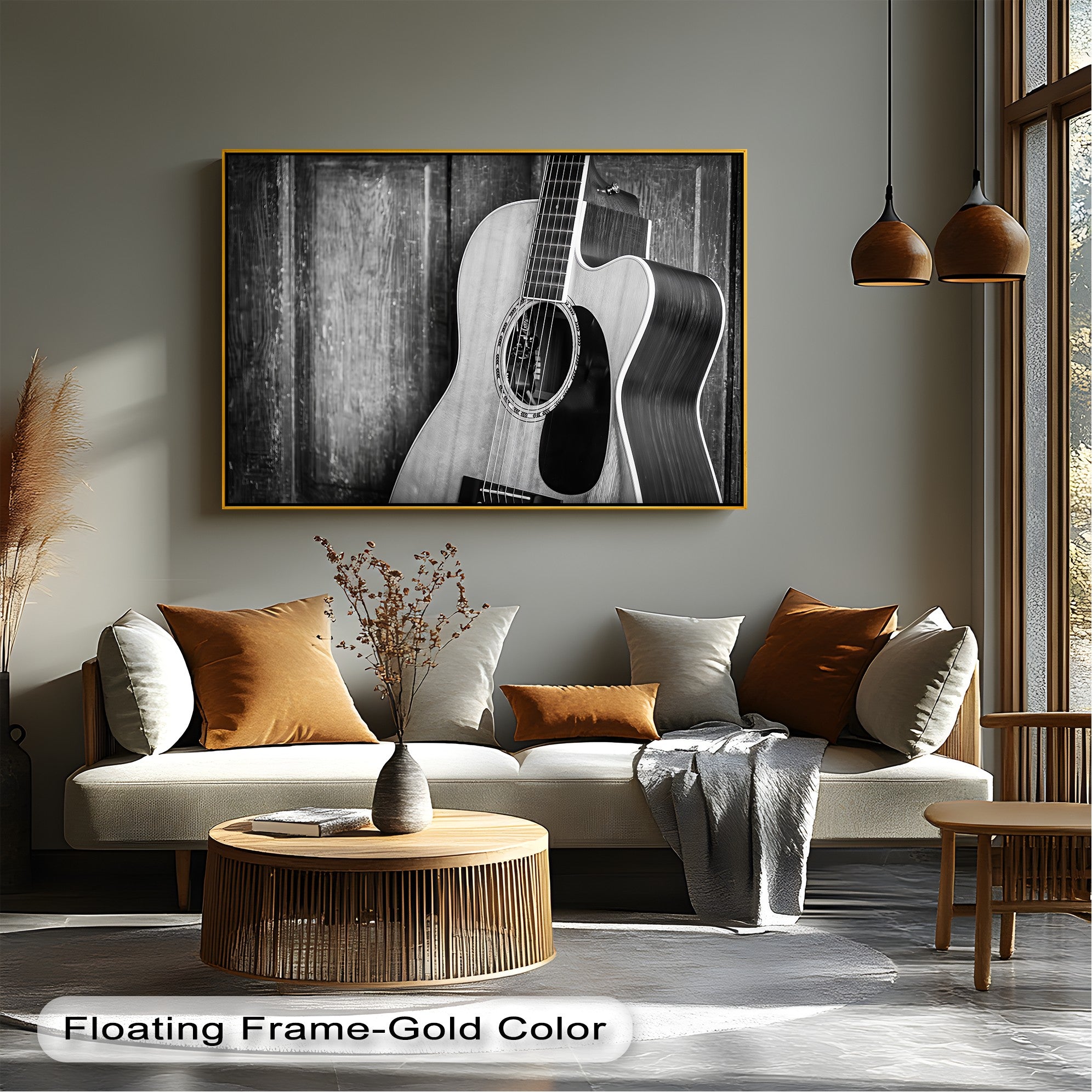 Acoustic Soul - Black and White Guitar Music Canvas Wall Art Print for Home & Office Decor - Perfect for Living Room, Bedroom, Studio