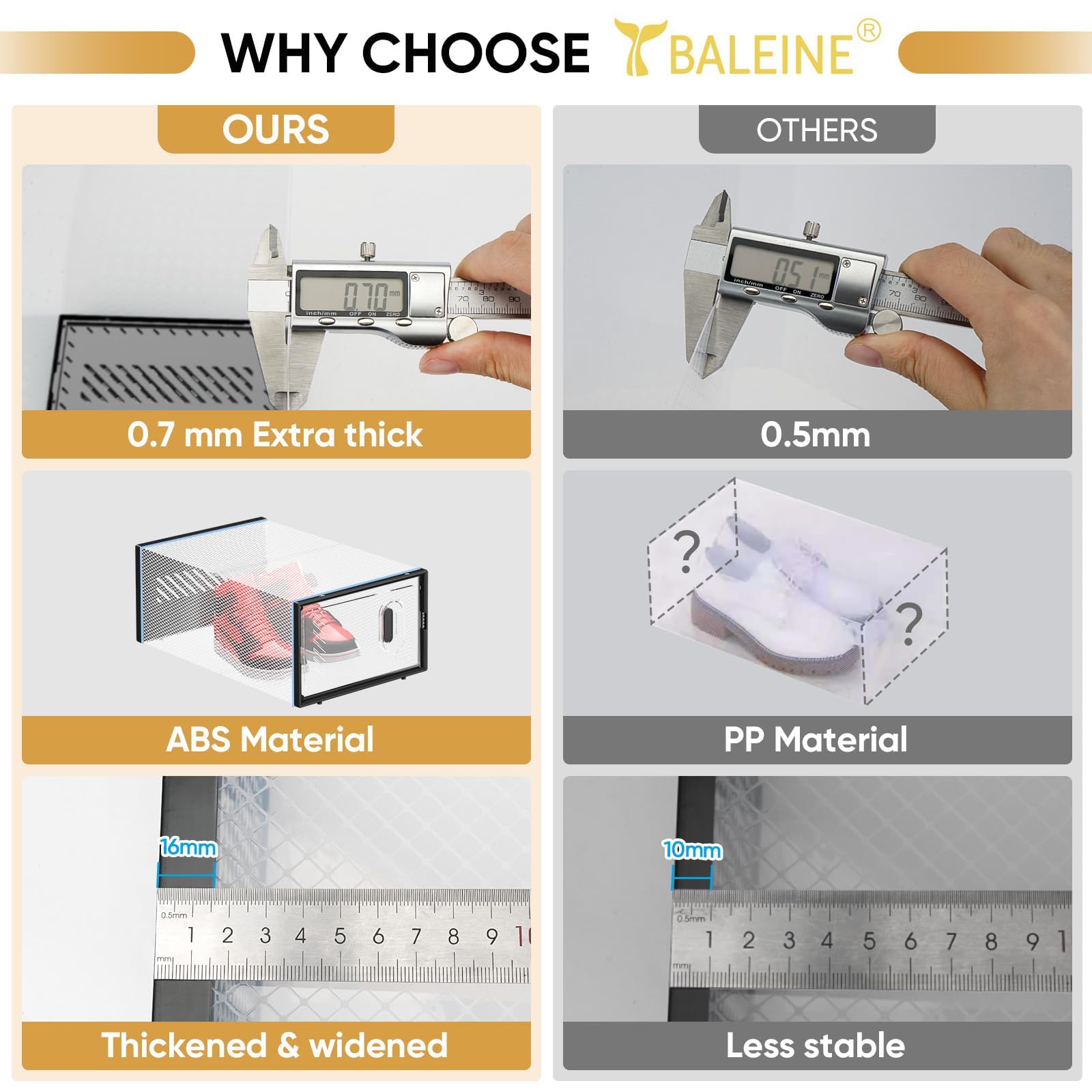 BALEINE 12 Pack Clear Stackable Shoe Storage Boxes with Lids - Large Plastic Foldable Shoe Organizer Bins for Sneakers, Boots & Heels | Perfect for Closet, Entryway & Bedroom Organization (White)