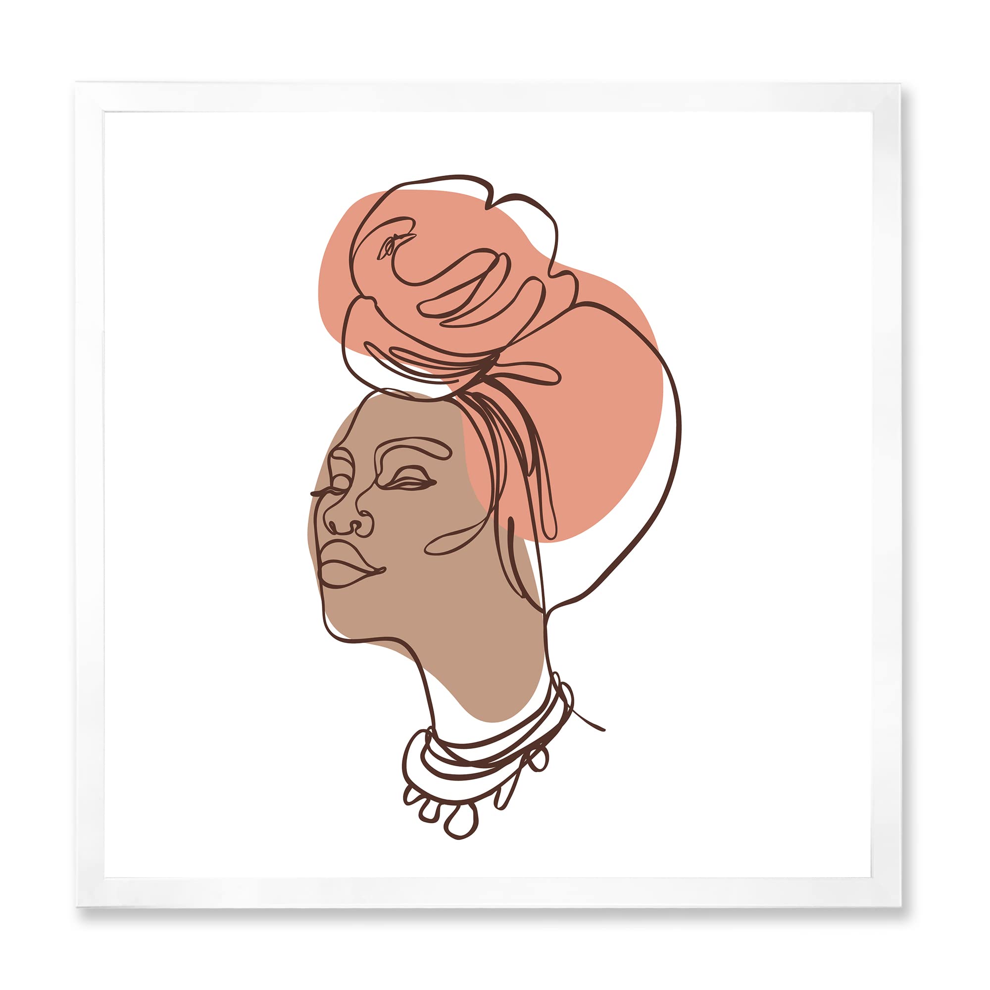 African American Woman Portrait Line Art - Modern Framed Wall Decor for Living Room, Bedroom & Office - Black & White Minimalist Home Artwork