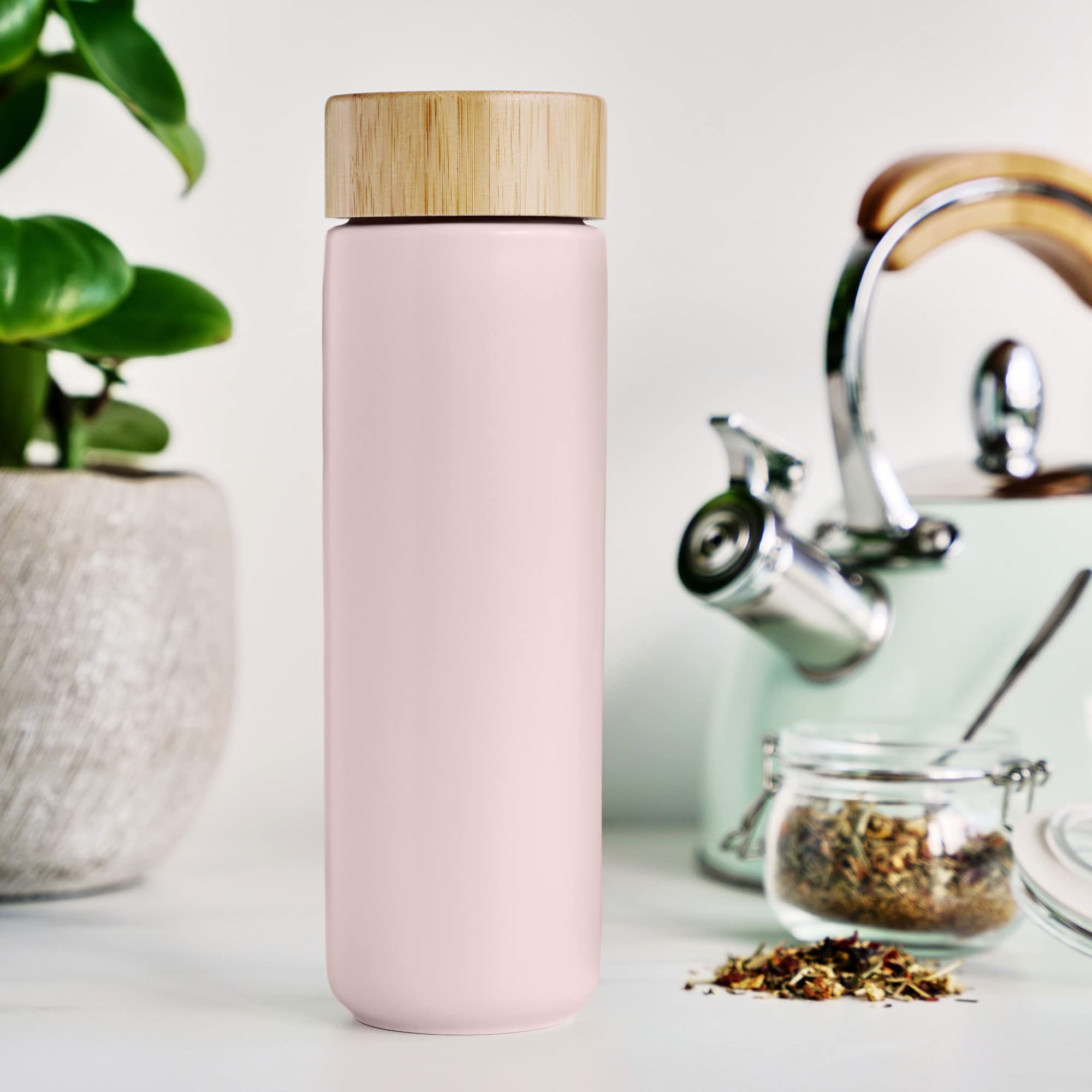 Pinky Up Tatyana Ceramic Tea Infuser Mug with Lid - 12oz Lavender Bamboo & Stainless Steel Tea Cup - Perfect for Loose Leaf Tea, Office, Home & Gifts