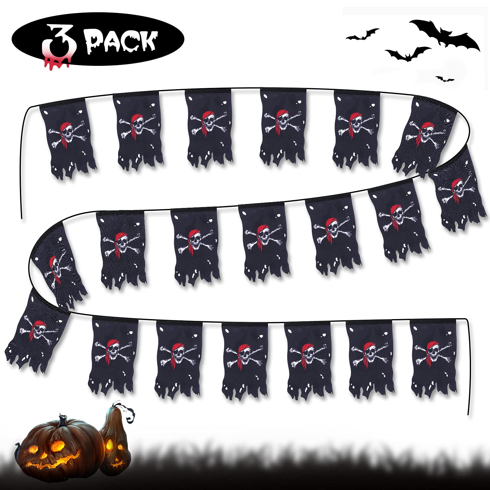 Tatuo 90 Feet Long Pirate Flag Banner - Jolly Roger Skull & Crossbones Decor for Halloween Parties, Pirate Themed Events & Nautical Room Decor - Natural Style