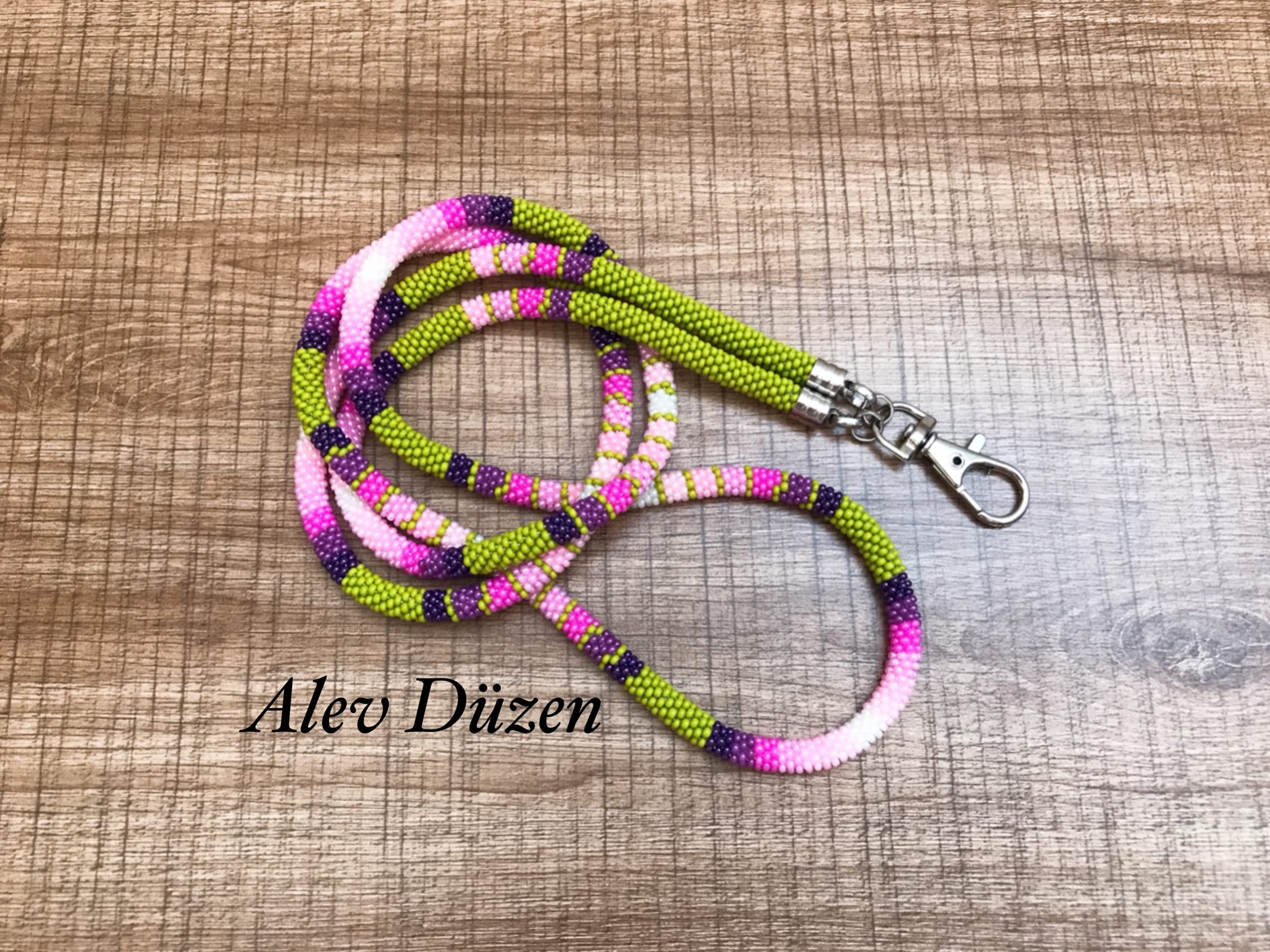 Extra Long Native Style Beaded Lanyard - Flower Beaded ID Badge Holder for Work, Events & School | Pink American Native Card Holder with Beaded Design
