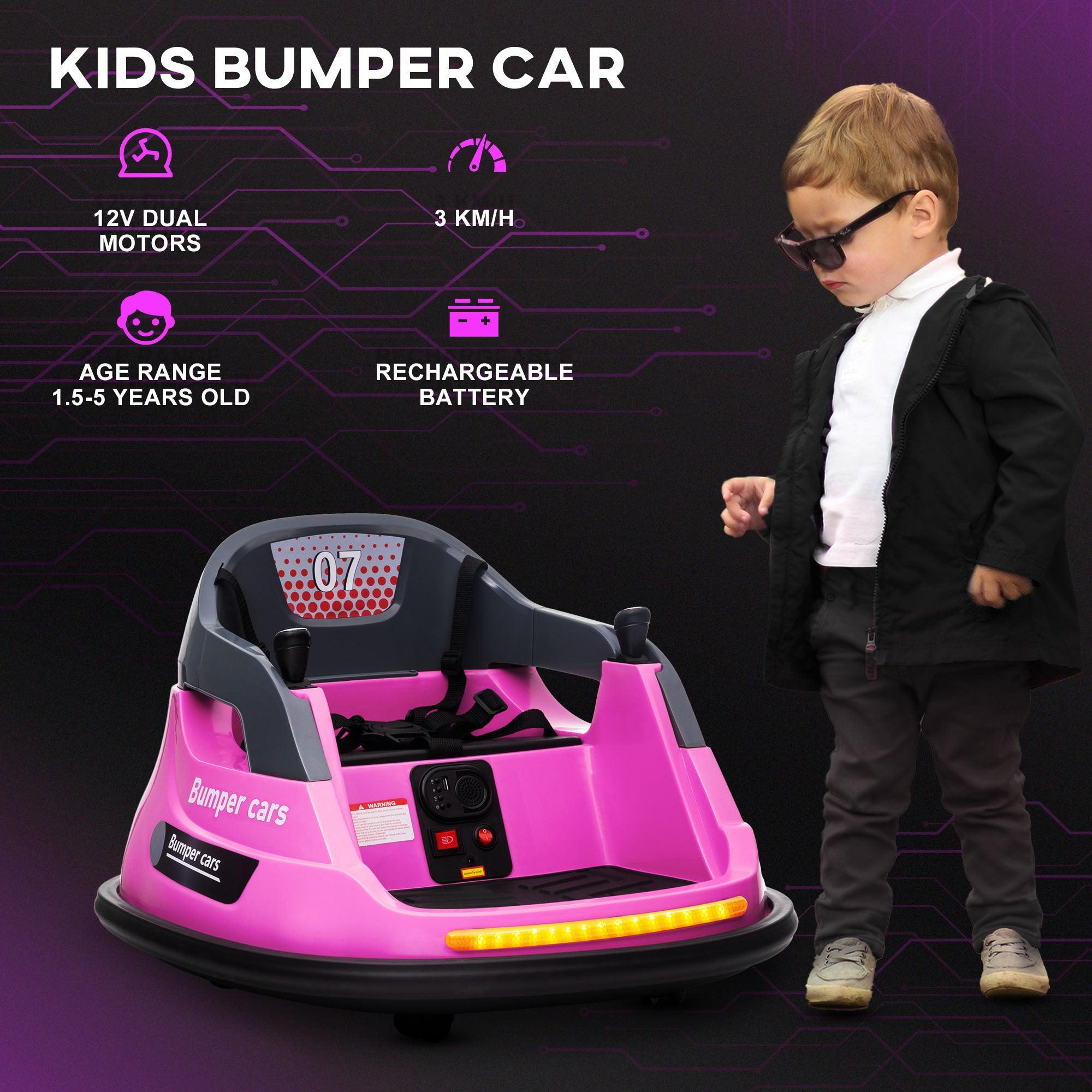 12V Electric Bumper Car for Kids Ages 1.5-5 Years - 360° Spin Ride-On Toy with Parent Remote Control, LED Lights & Music - Pink Battery-Powered Bumper Vehicle for Indoor/Outdoor Play, Birthday Gifts, and Amusement Park Fun