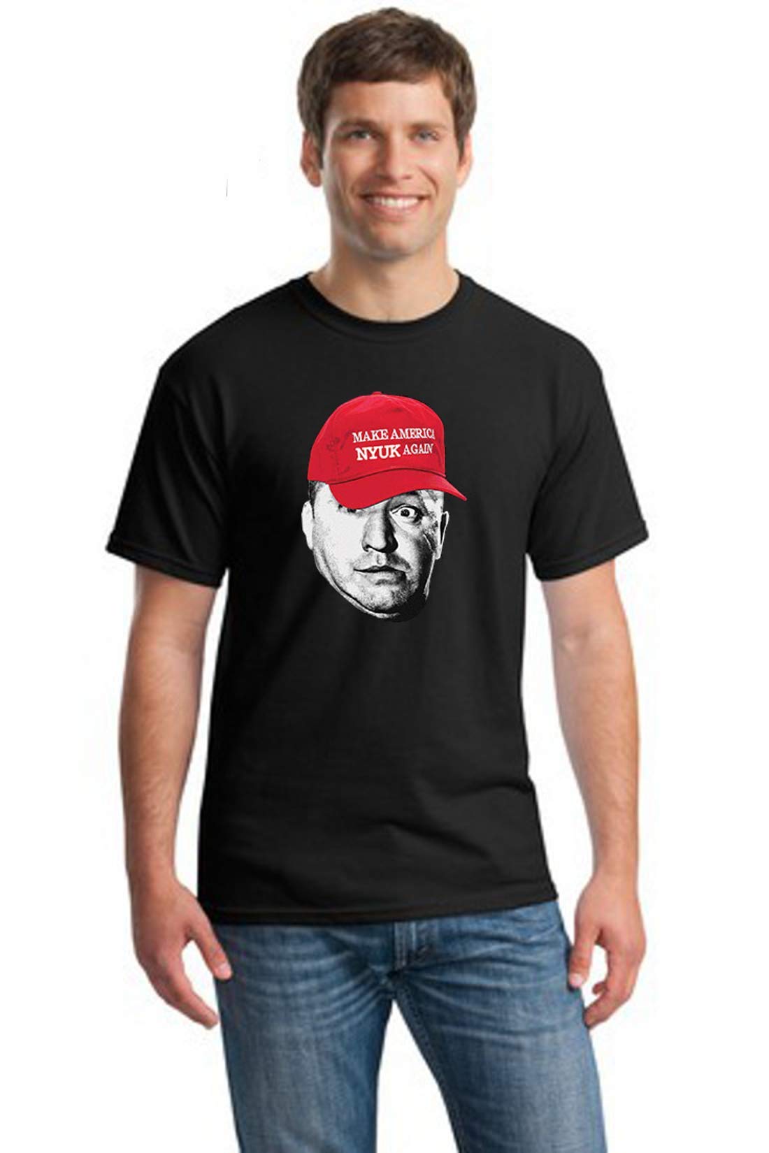 Funny Three Stooges Curly 'Make America Nyuk Again' Patriotic Men's T-Shirt | Vintage Comedy Graphic Tee for Fans, Gifts & Casual Wear