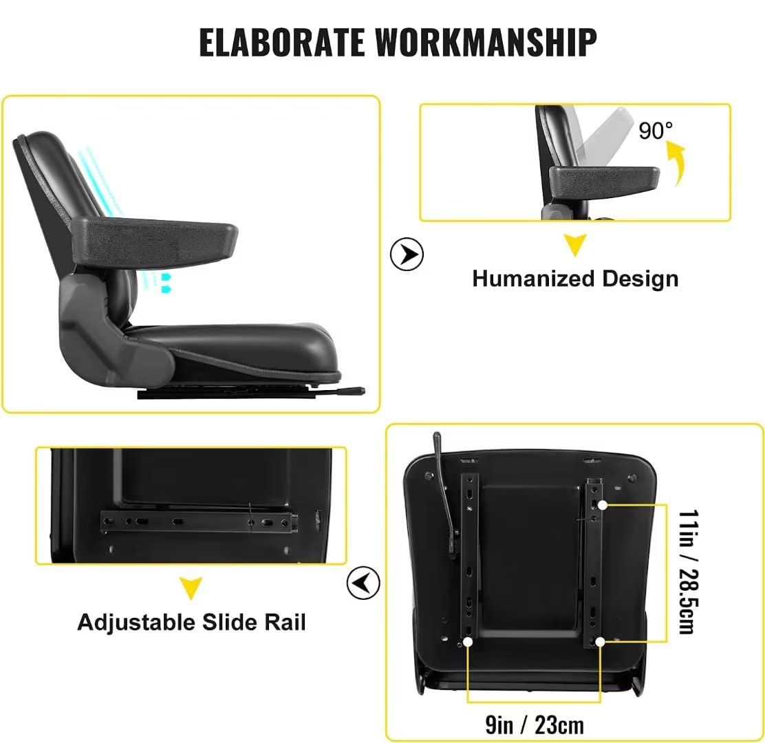 Universal Forklift Seat - Black Tractor Seat with Armrests & Switch, 6