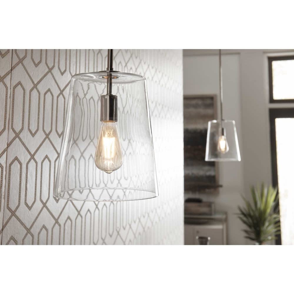 Clarion Collection 1-Light Clear Glass Coastal Pendant Light in Satin Brass - Perfect for Kitchen Island, Dining Room, and Entryway Lighting