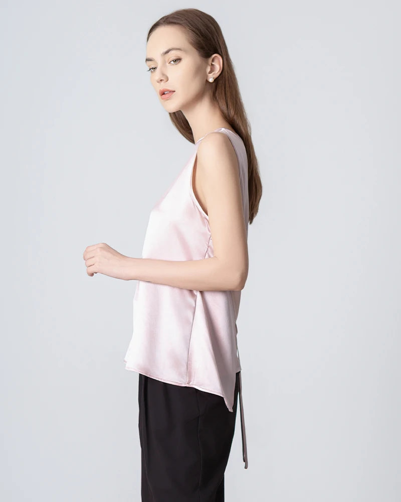 Elegant Sleeveless Lace-Up Silk Blouse for Women | Breathable Summer Top | Perfect for Office Wear, Date Night & Special Occasions