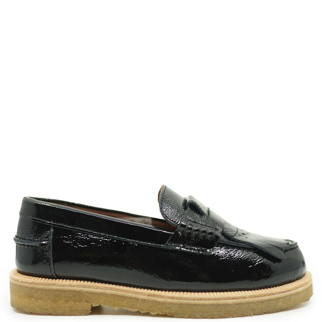 Pepe Black Patent Leather Fringe Loafers for Women - Stylish & Comfortable Slip-On Shoes for Office, Party & Casual Wear