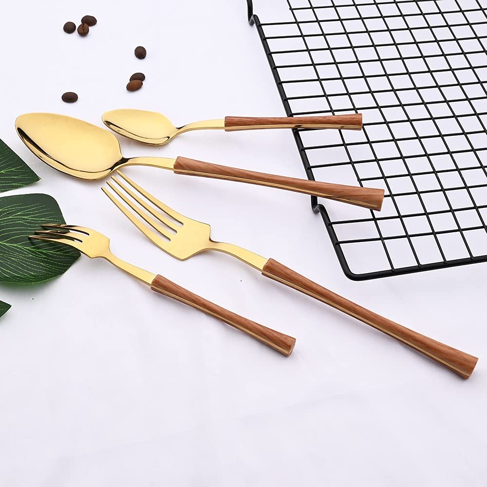 Premium Stainless Steel Flatware Set - 8-Piece Silverware Cutlery for Dining (Knife, Fork, Spoon) - Elegant Brown Gold Finish - Perfect for Dinner Parties, Restaurants & Home Use