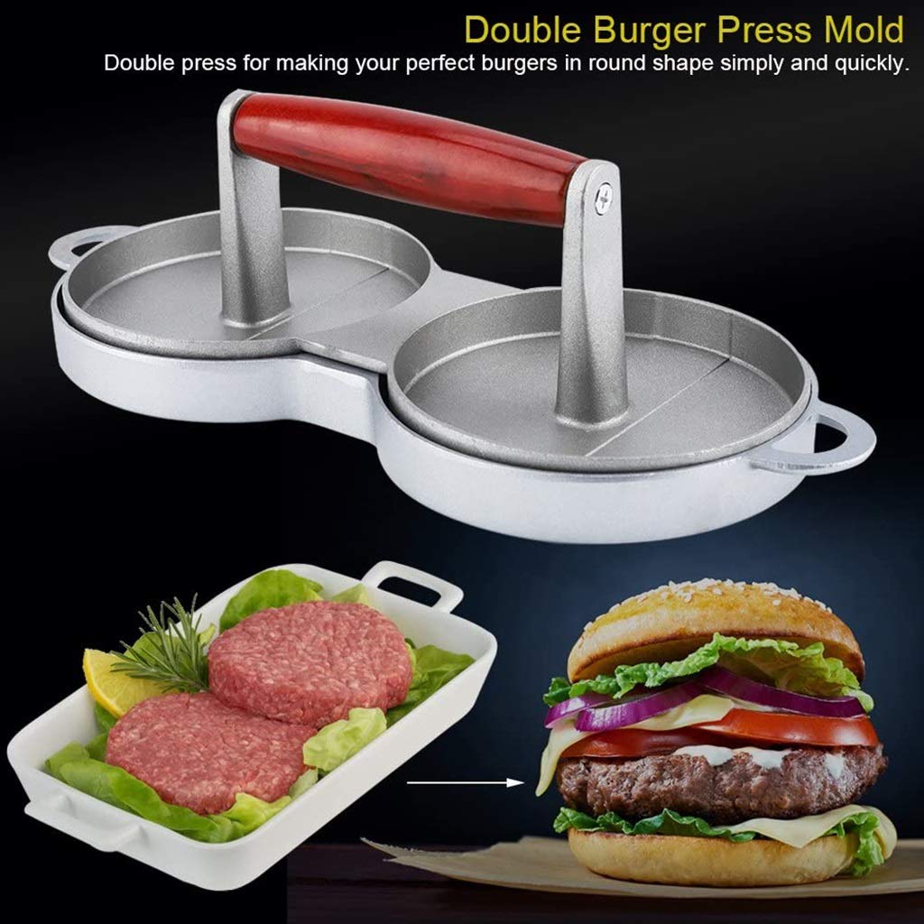 Premium Aluminum Double Burger Press - Non-Stick Hamburger Mold Patty Maker for BBQ, Beef, Veggie & Meat Patties | Perfect for Grilling, Camping & Backyard Cookouts