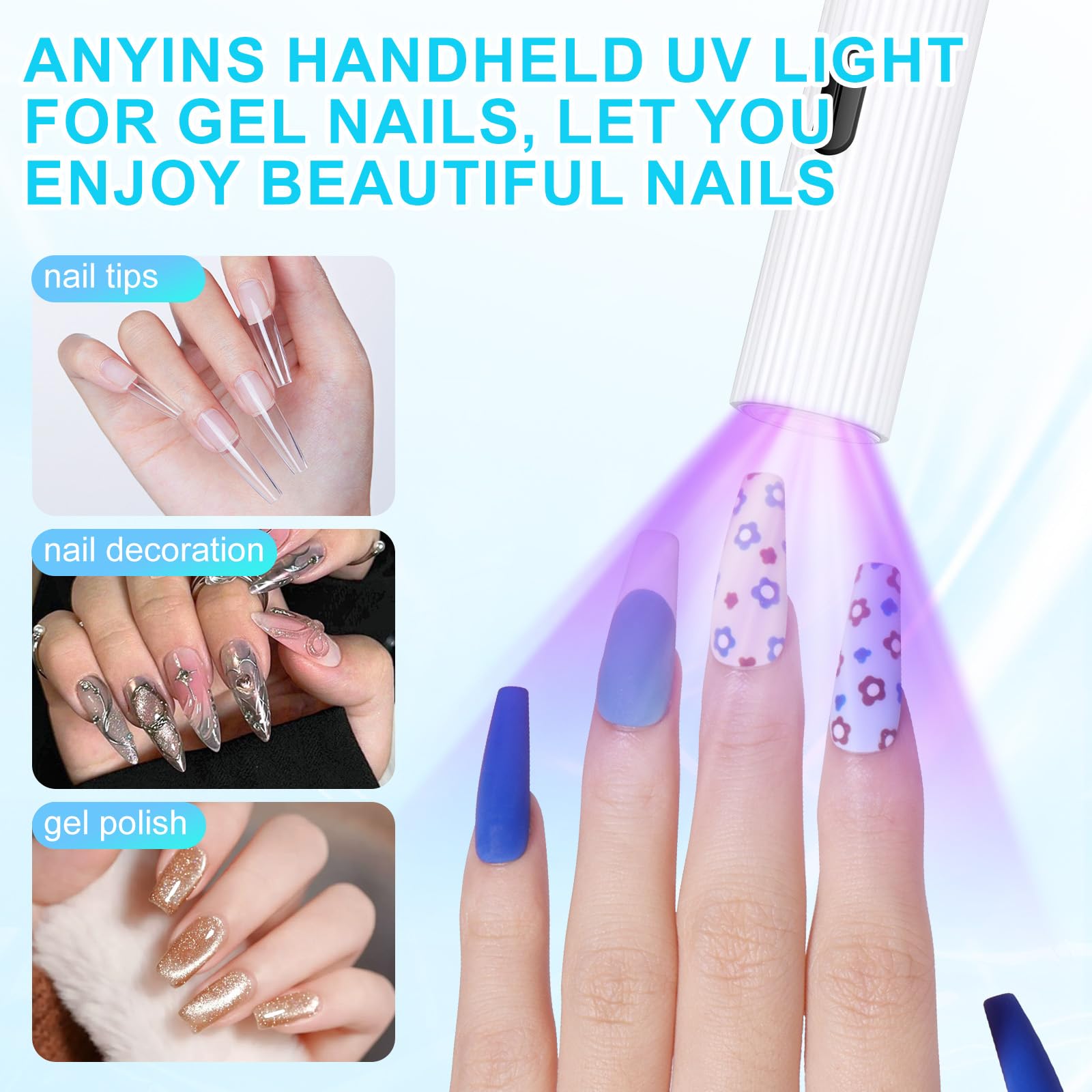 Rechargeable Cordless UV LED Nail Lamp for Gel Polish & Rhinestone Glue - Portable Handheld Curing Light with Digital Display for Home DIY Manicures & Nail Art
