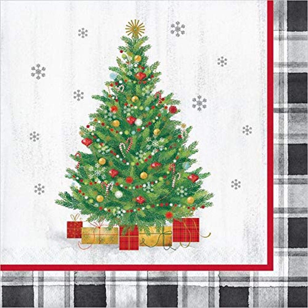 Festive Christmas Tree Printed Paper Napkins - 16 Count, Holiday Dinner Party Decorations for Christmas, Thanksgiving, and Family Gatherings