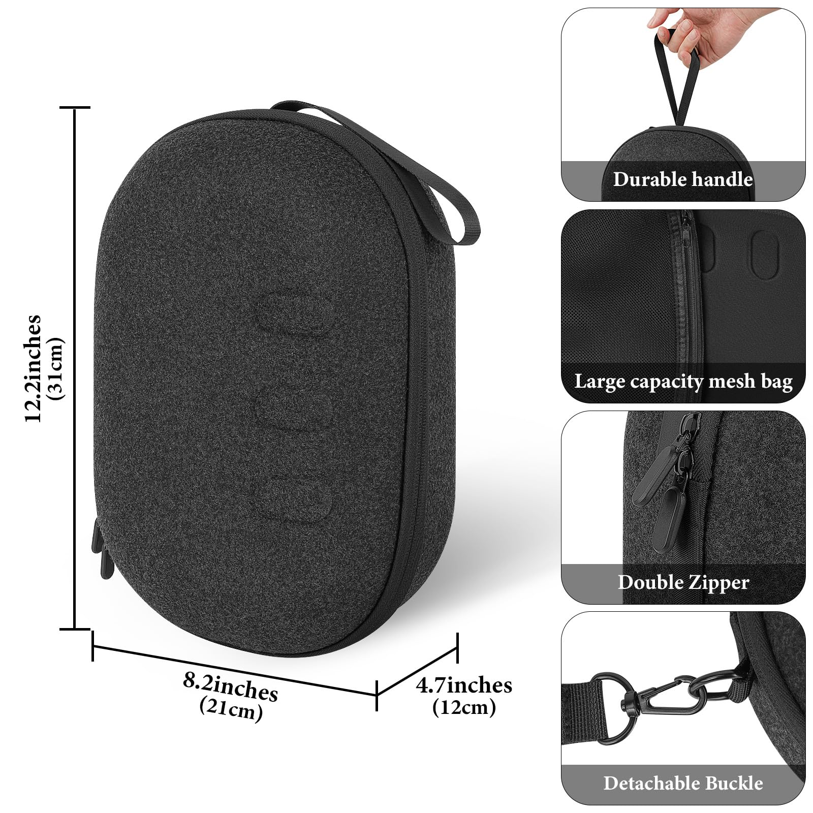 GEEKRIA Shield VR Headset Travel Case Compatible with Meta Quest 3 - Hard Shell Protective Storage for VR Gaming Accessories with Shoulder Strap & Charging Port (Black) | Perfect for Travel, Outdoor Use & VR Gaming Protection