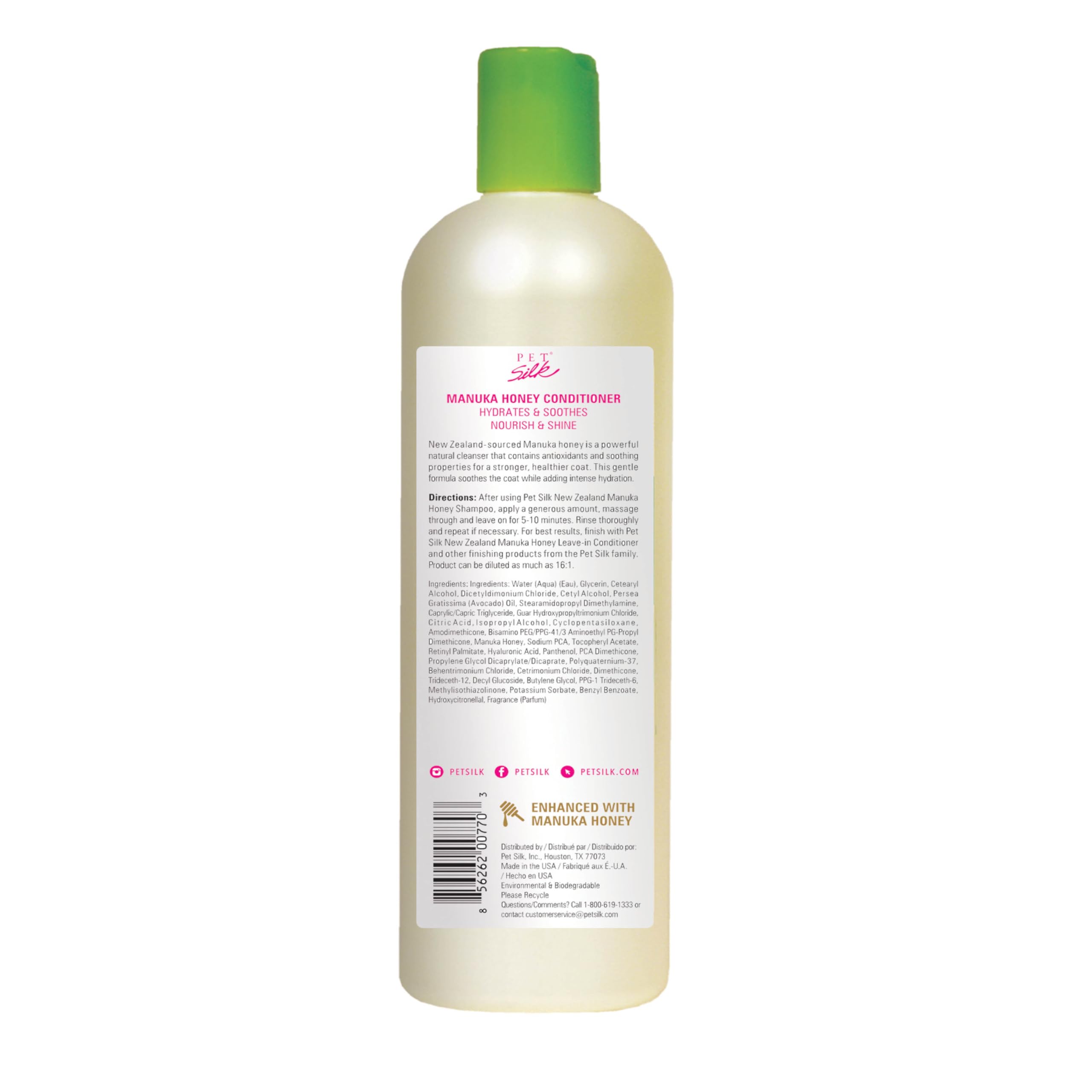 Pet Silk Manuka Honey Conditioner - Hydrating & Shining for All Pets - with Honey & Avocado Oil - for Healthy Coat Care
