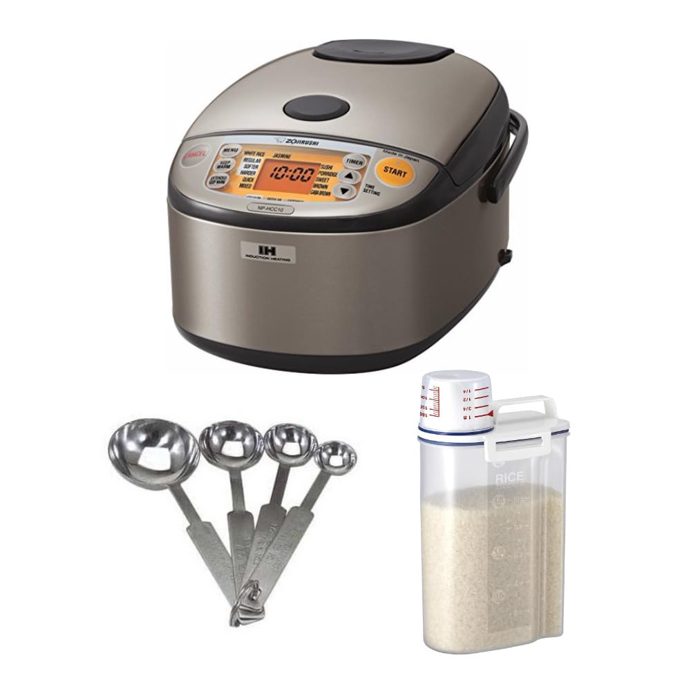 Zojirushi NP-HCC10XH 1L Stainless Steel Induction Heating Rice Cooker & Warmer with Measuring Spoons & Rice Container - Perfect for Small Families, Dorms & Office Kitchens