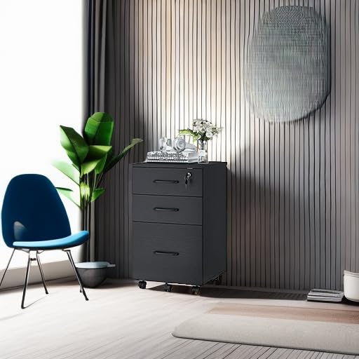 Panana 3-Drawer Wooden Rolling File Cabinet - Compact Under Desk Storage Organizer for Home Office, Black | Perfect for Document Storage & Workspace Organization