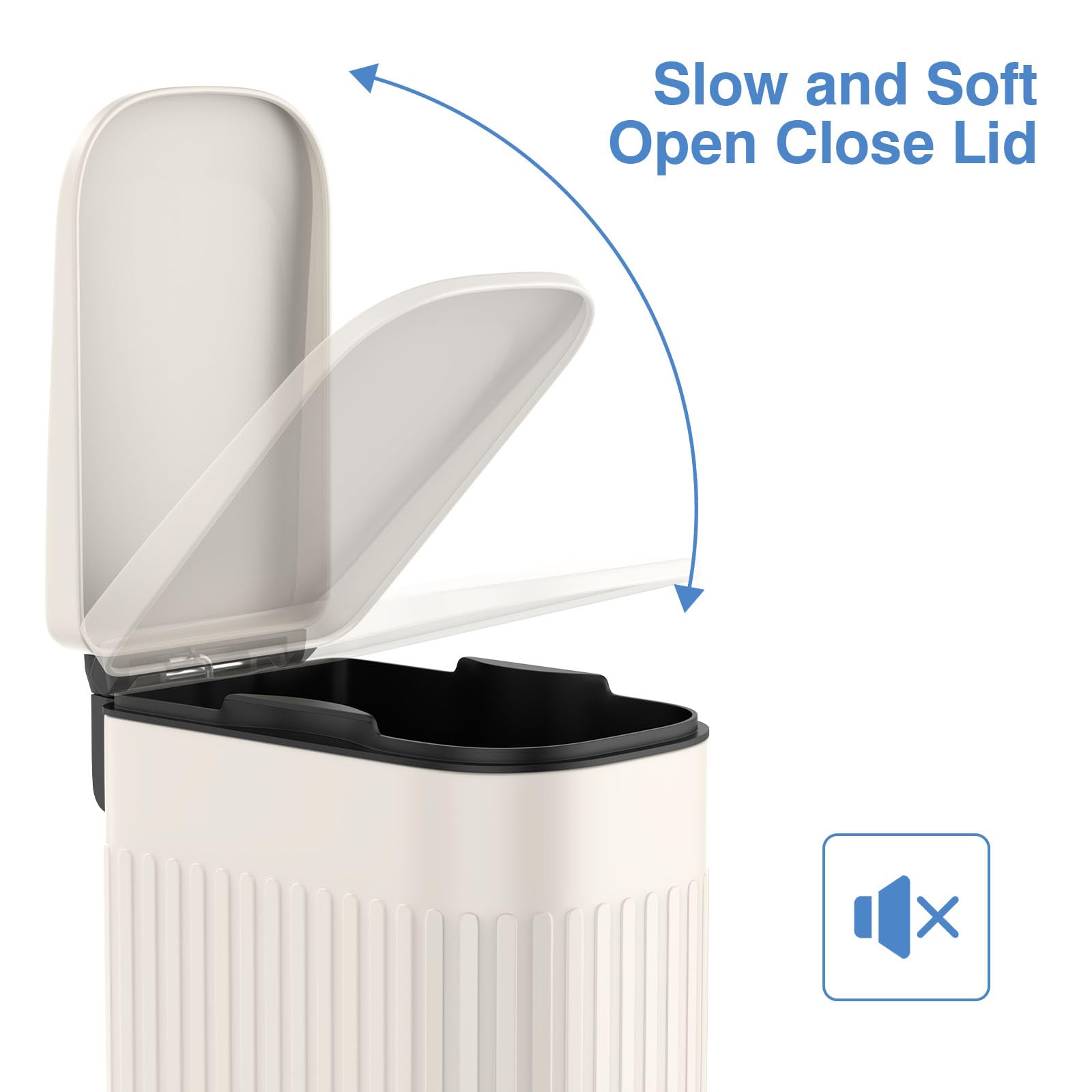 BETHEBEST Soft Close Lid Bathroom Trash Can - 6L/1.6 Gallon Stainless Steel Step Garbage Bin with Removable Bucket for Bathroom, Office, Bedroom (Milky White) | Perfect for Small Spaces & Odor Control
