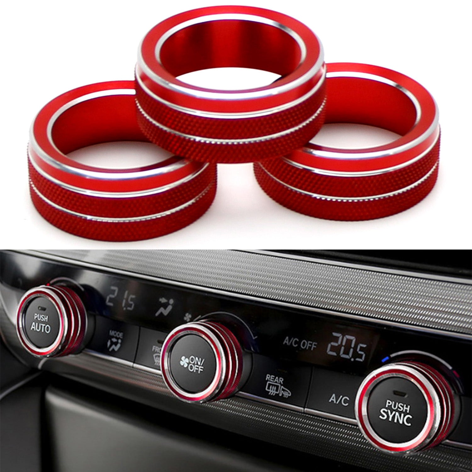 3-Piece Sport Red AC Climate Control Switch Knob Ring Covers for 2018-2022 Honda Accord - Upgrade Interior & Protect Buttons (Perfect for Car Enthusiasts & DIY Modifications)
