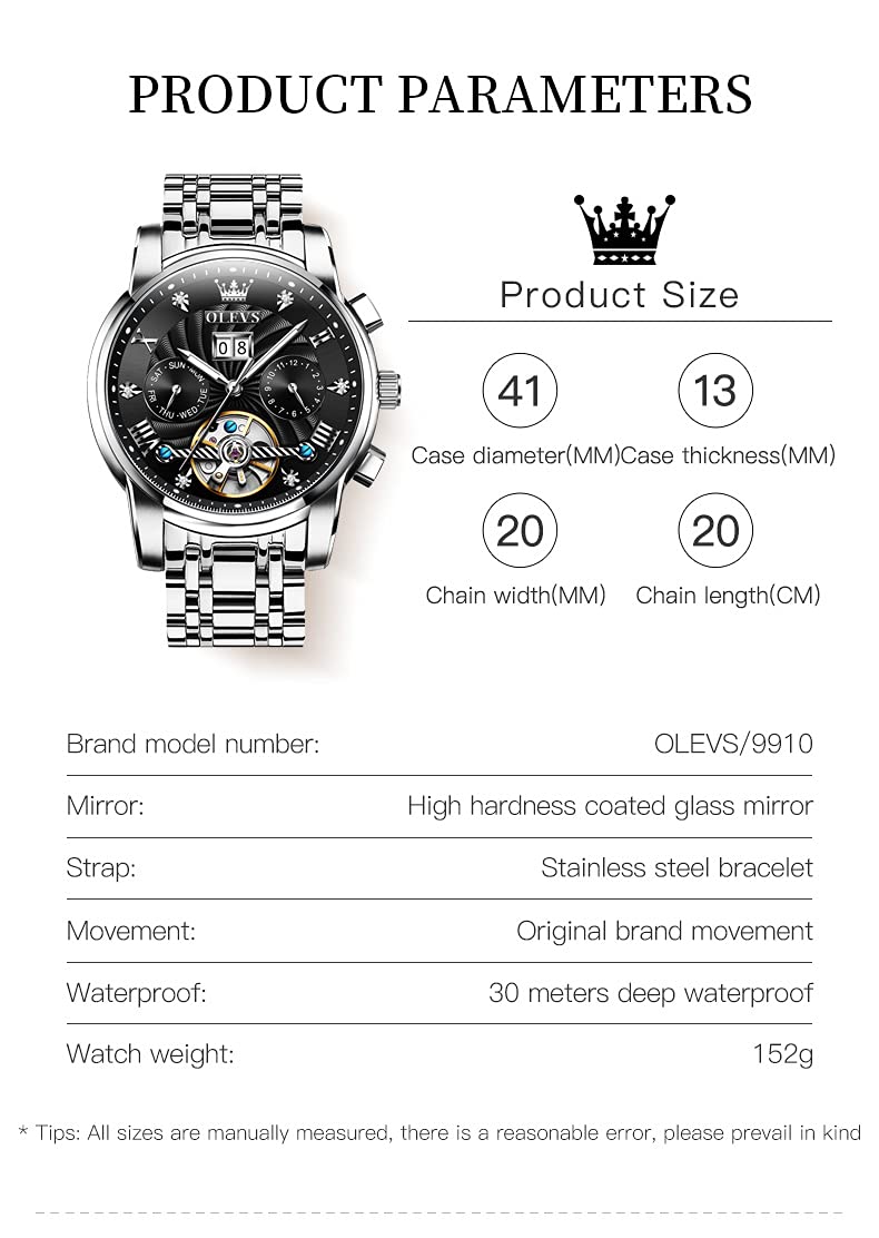 OLEVS Automatic Gold Watches for Men - Luxury Classic Stainless Steel Calendar Luminous Waterproof Watch - Perfect for Business, Formal Events & Daily Wear