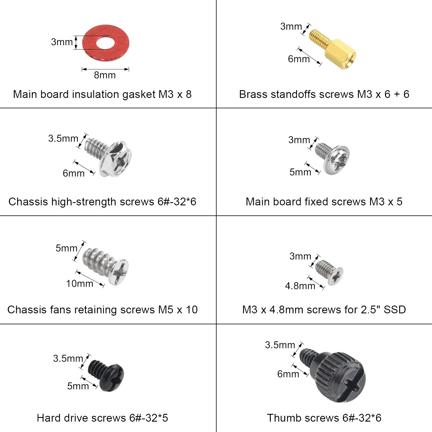 Premium PC Computer Screws & Standoffs Kit - Motherboard, Hard Drive, Case, Fan & Graphics Card Mounting Hardware | Secure & Durable Fasteners for PC Building & Repair