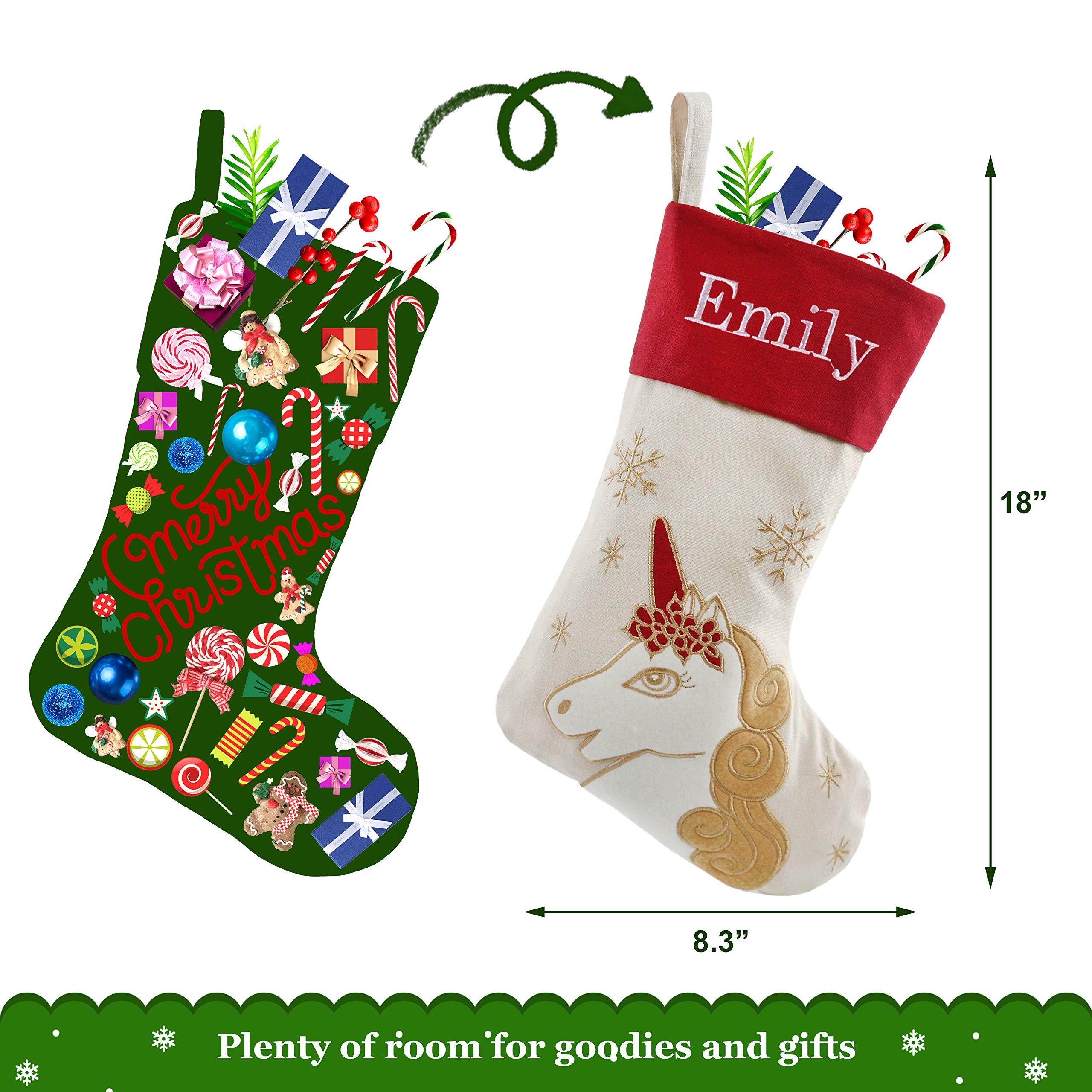 Custom Embroidered Unicorn Christmas Stockings - Personalized Holiday Decor for Girls, Xmas Tree Hanging Ornaments & Party Decorations | Perfect for Gift Giving, Christmas Celebrations & Festive Home Decor