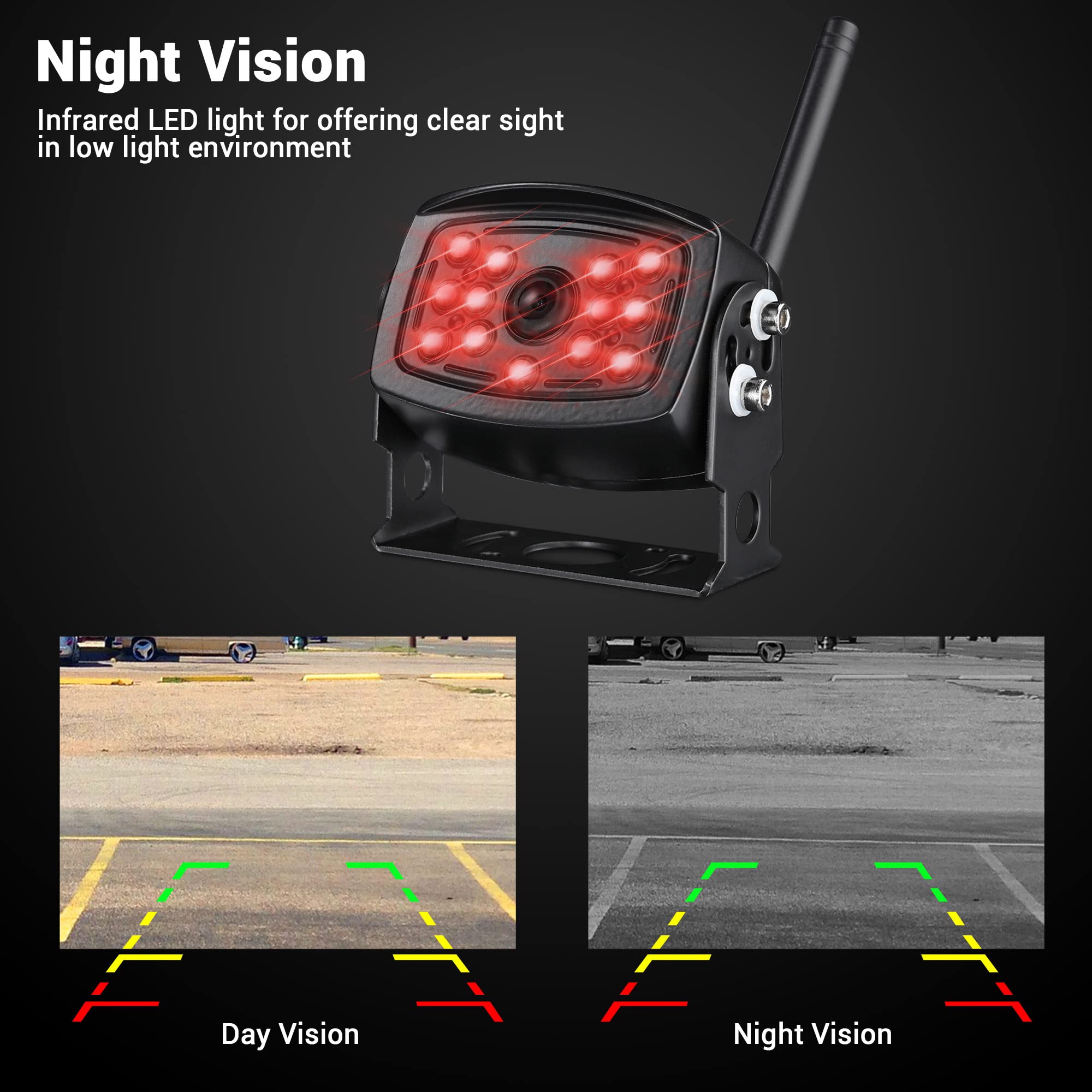 Yescom HD 1080P Wireless Backup Camera with Night Vision, 150° Wide Angle, IP68 Waterproof, WiFi Rear View Camera for Trucks, Trailers, RVs, Campers, Buses & Construction Vehicles - Perfect for Parking, Reversing & Towing in Low Light Conditions