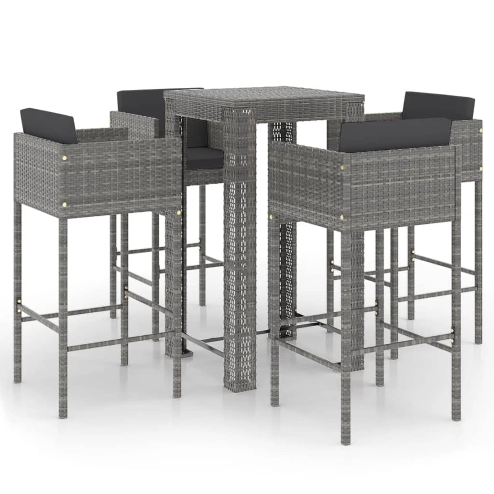 Tidyard 5-Piece Patio Bar Set with Table, 4 Stool Chairs, Footrest & Cushions - Gray Poly Rattan & Steel Frame Outdoor Furniture for Terrace, Balcony, Garden | Perfect for Entertaining, Lounging & Outdoor Dining