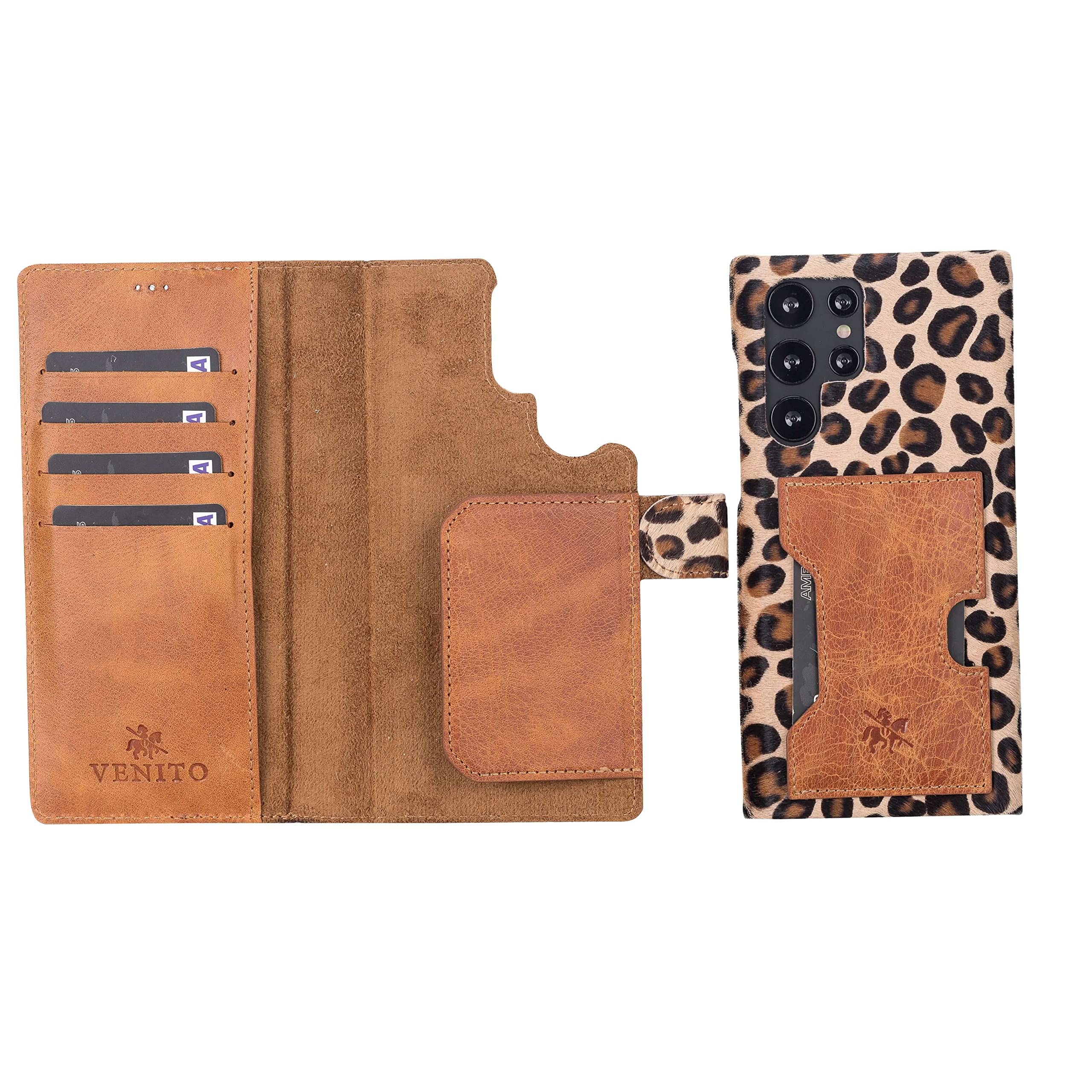Venito RFID Blocking Leather Wallet Case for Samsung S22 Ultra - Detachable & Secure for Daily Use
