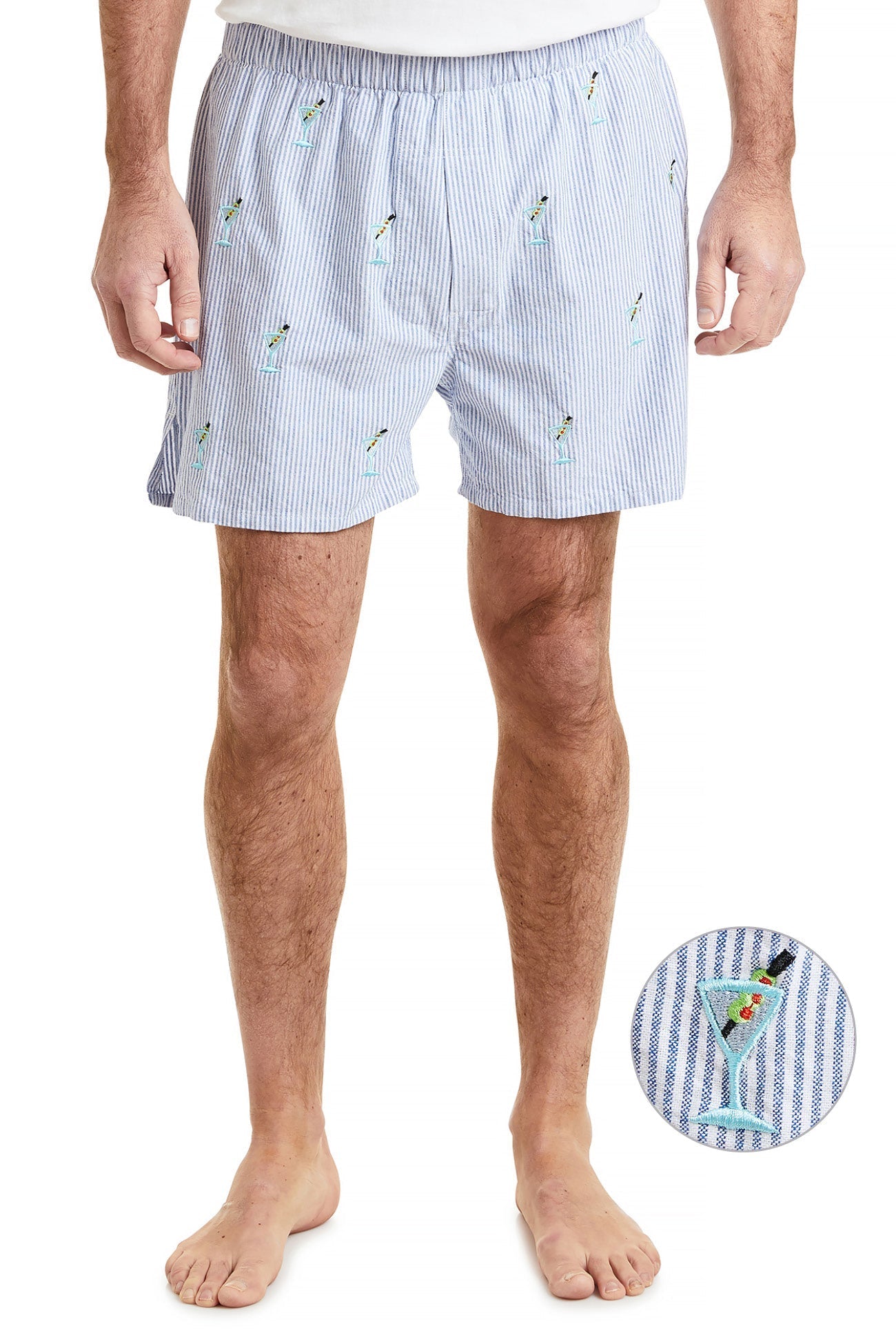 Barefoot Boxer Blue Oxford Stripe with Martini - Comfortable Men's Casual Shirt for Office, Date Night & Summer Outings