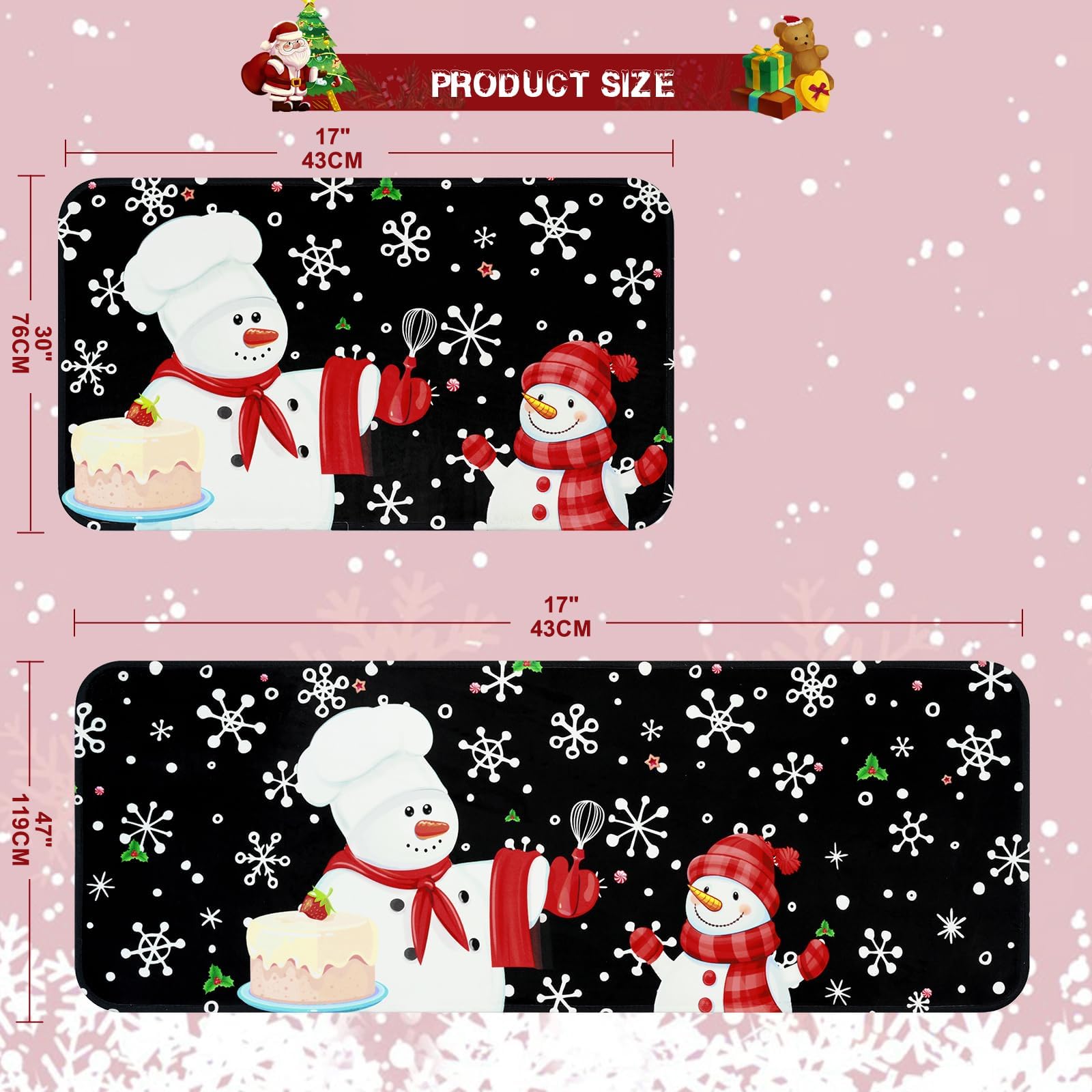 2-Piece Non-Slip Christmas Kitchen Rugs Set - 18