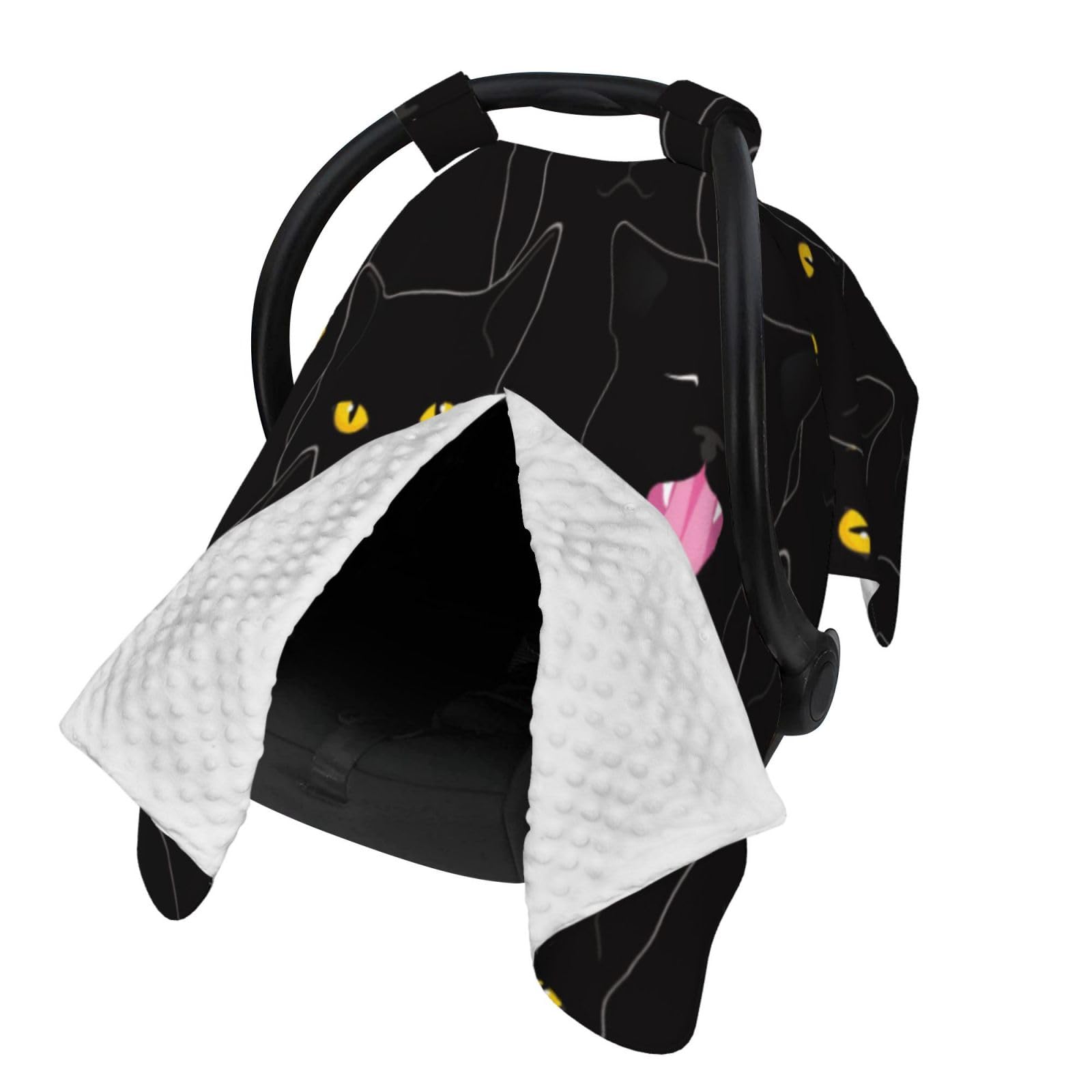 Black Cat Car Seat Cover for Babies - Peekaboo Opening & Nursing Canopy for Infant & Newborn | Waterproof & Breathable Car Seat Protector for Travel, Shopping & Daily Use