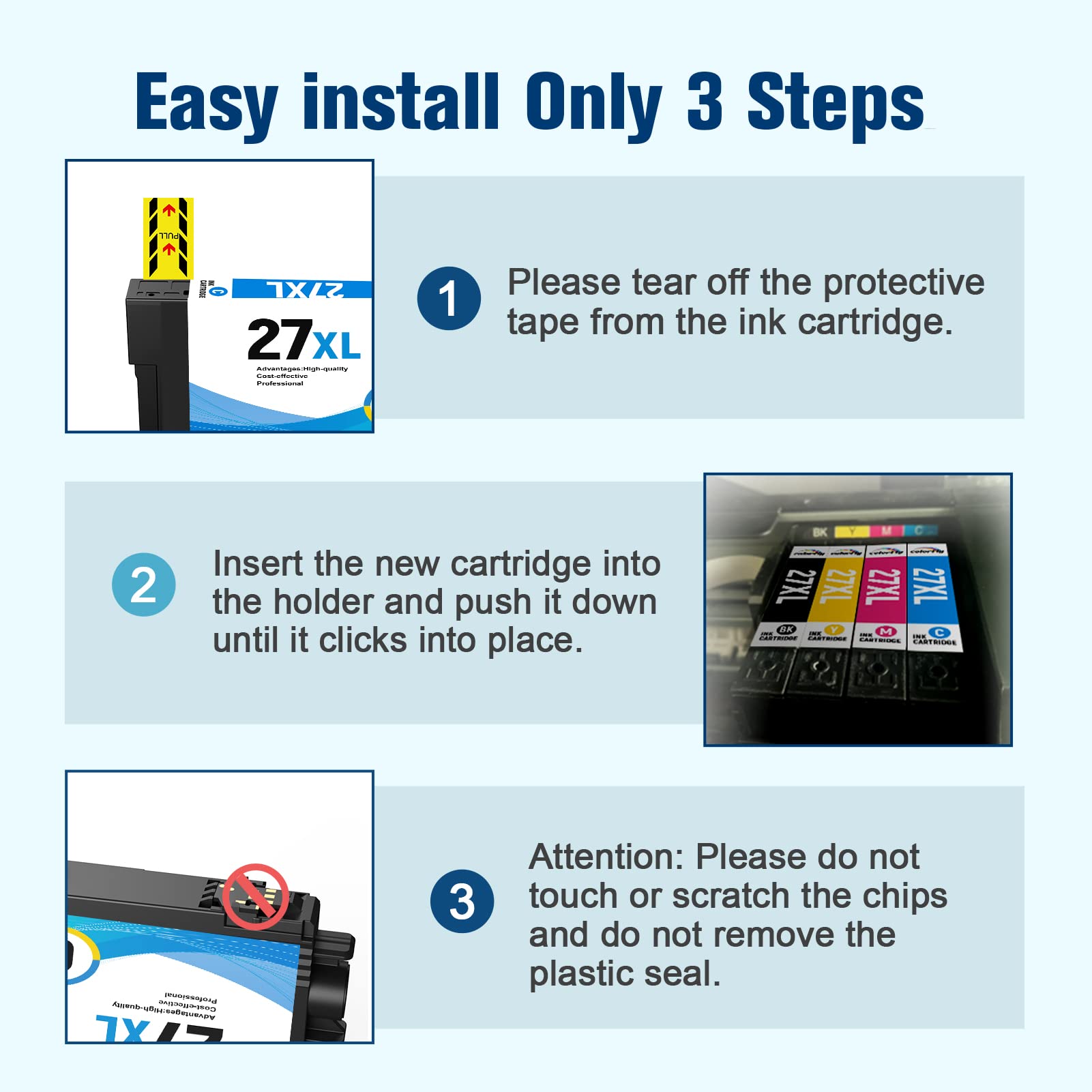 Epson 27XL Black Ink Cartridge - 3 Pack for WF-7720DTWF, WF-7710DWF Printers - High Yield Printing for Office & Home Use