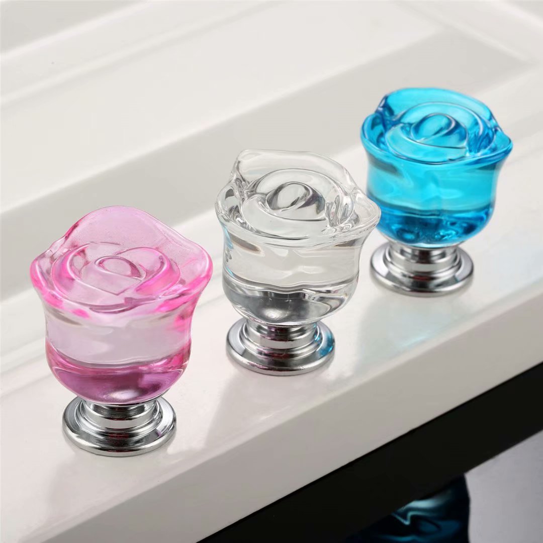 6-Pack Clear Crystal Rose Shaped Drawer Pull Handles - Elegant Cabinet Knobs for Furniture, Wardrobe, Dresser, Cupboard & Kids' Nursery Decor | Perfect for Home Renovation & DIY Projects