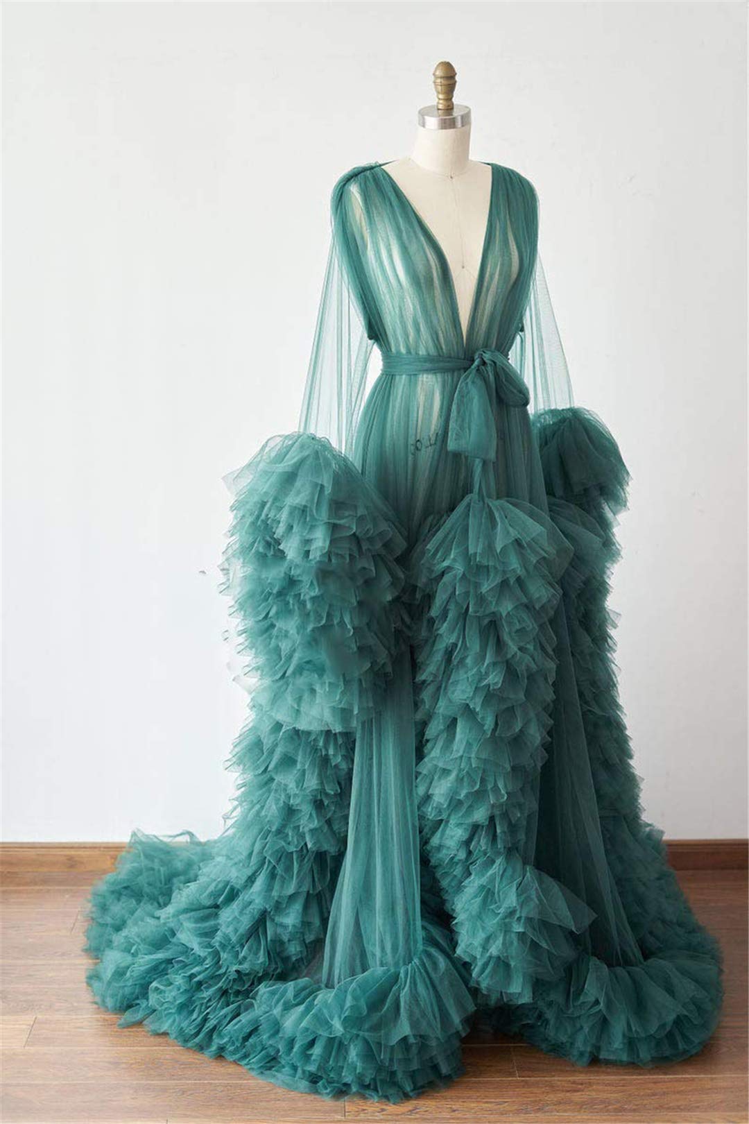 Elegant Tulle Robe - Long Lingerie Bridal Dressing Gown for Wedding, Boudoir Photoshoot & Romantic Nights - Plus Size Puffy Nightgown for Women