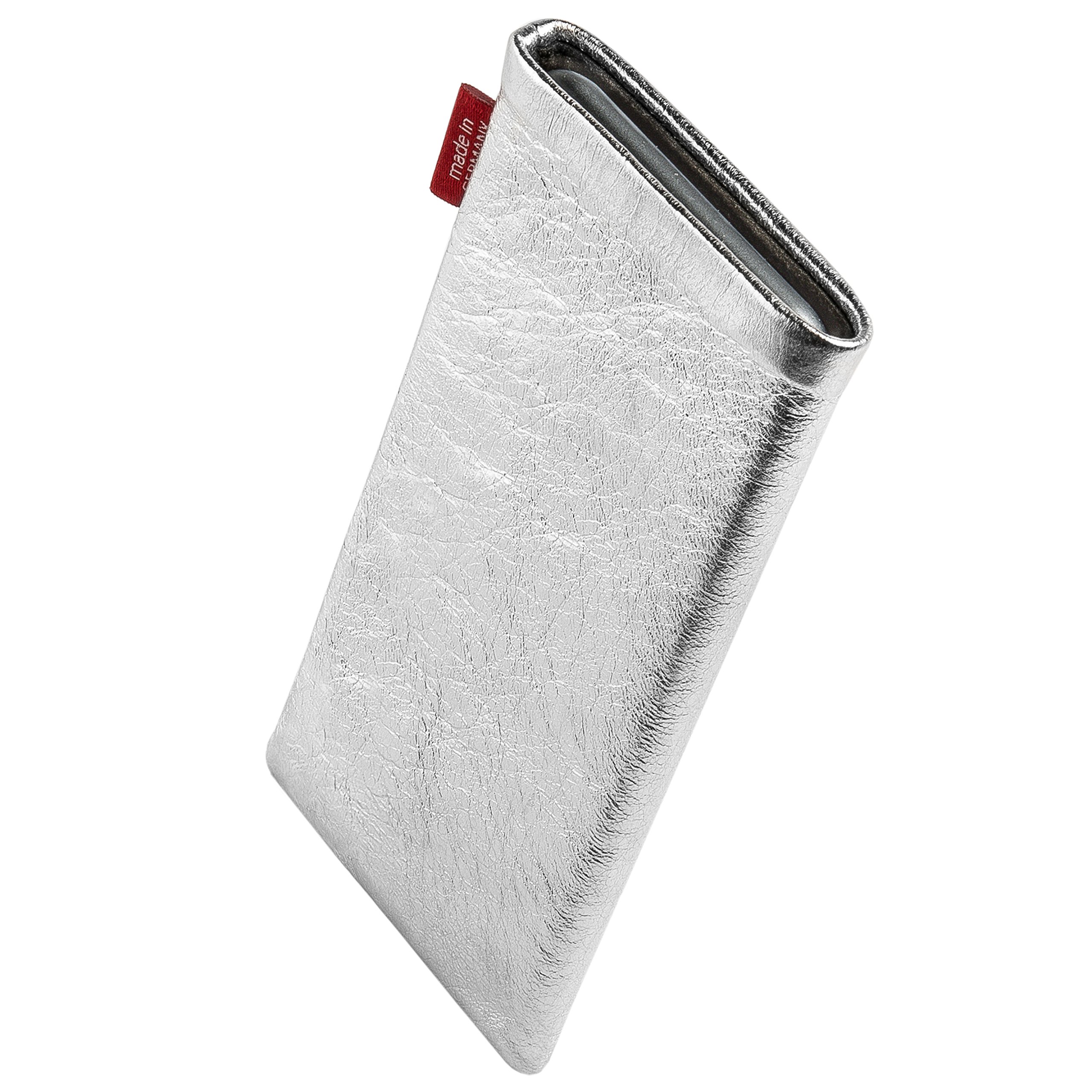 Premium Custom Tailored Sleeve Case for Oppo A73 5G | German-Made Groove Silver Design | Luxury Nappa Leather Pouch with Microfibre Lining for Screen Protection & Cleaning | Perfect for Business Professionals & Travel Use